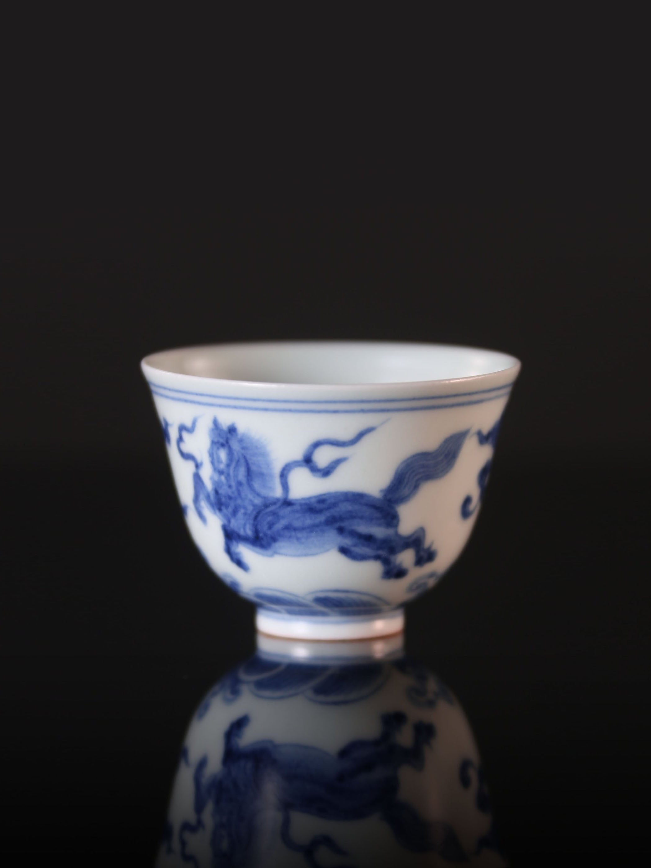Galloping Horse Blue and White Porcelain Cup