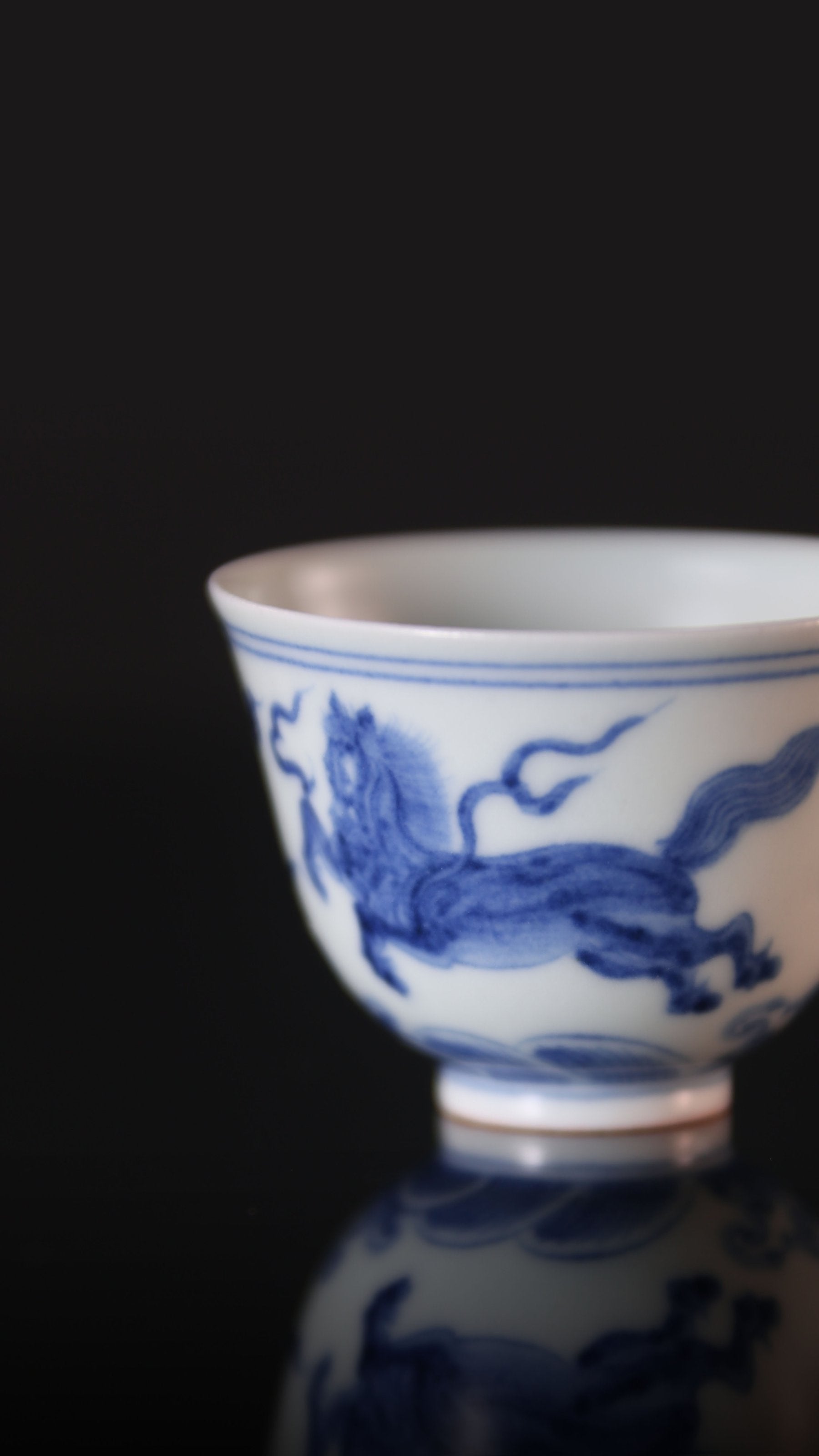 Galloping Horse Blue and White Porcelain Cup