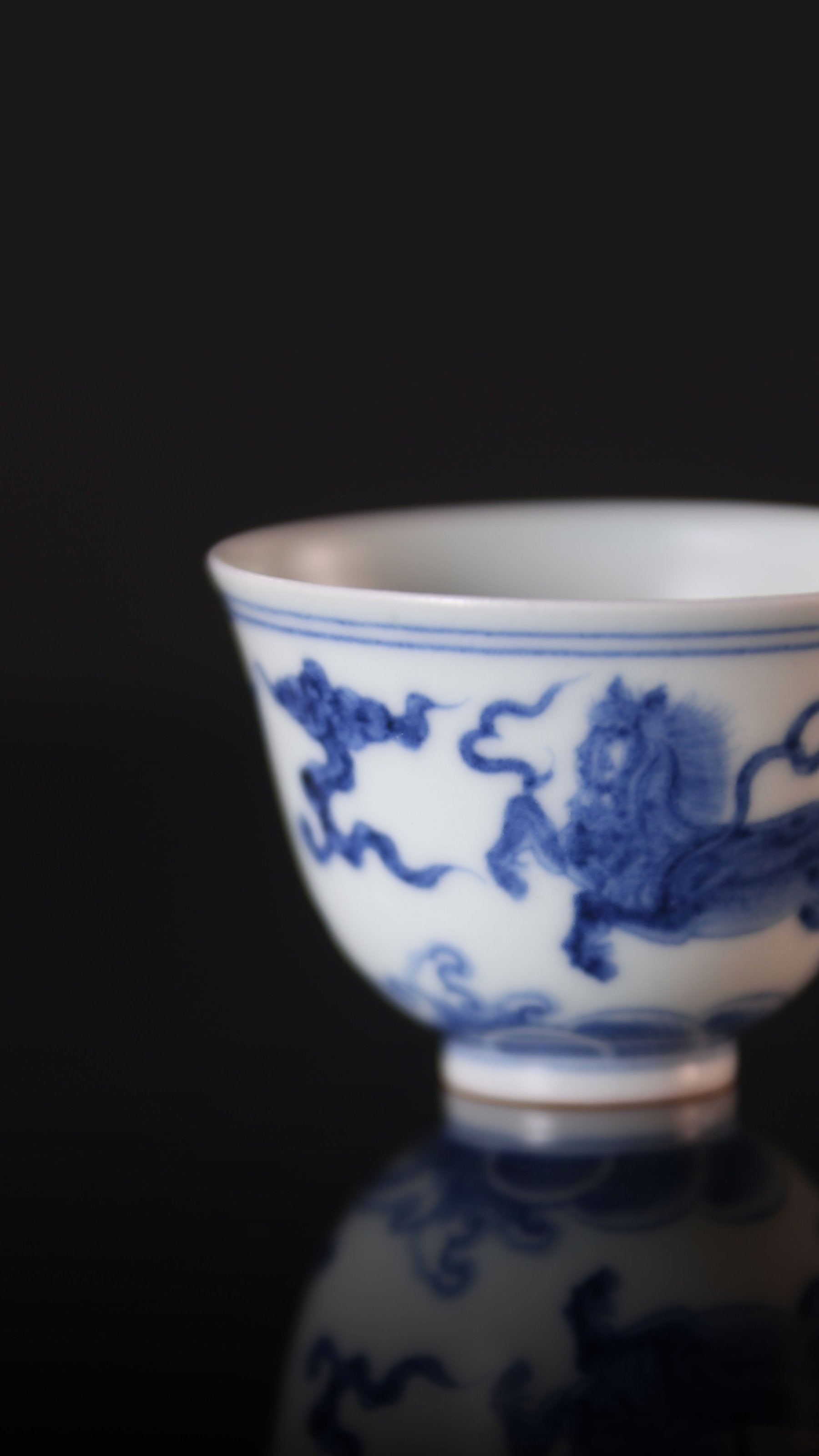 Galloping Horse Blue and White Porcelain Cup