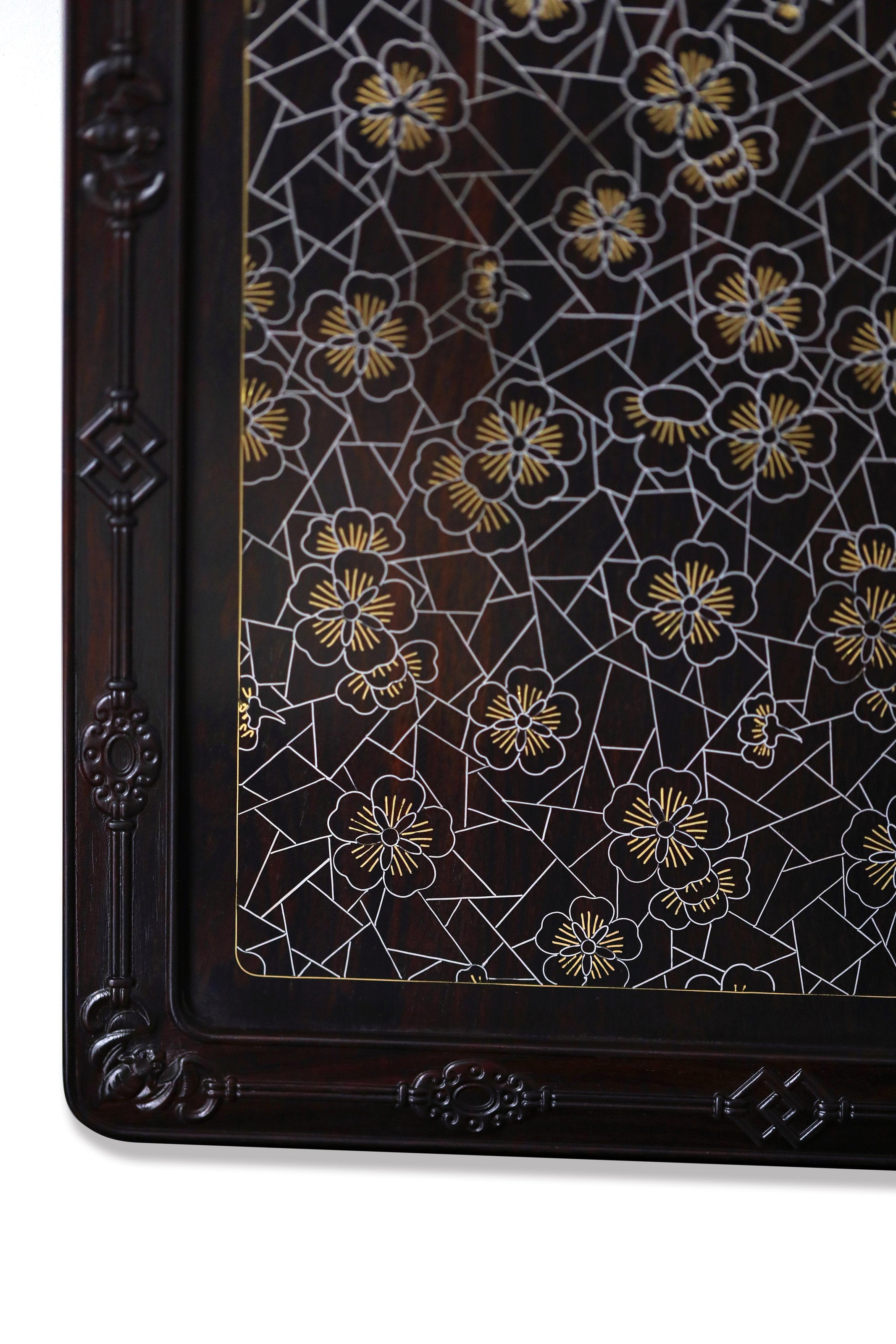 Purple sandalwood inlaid silver ice crackle plum blossom pattern hanging screen