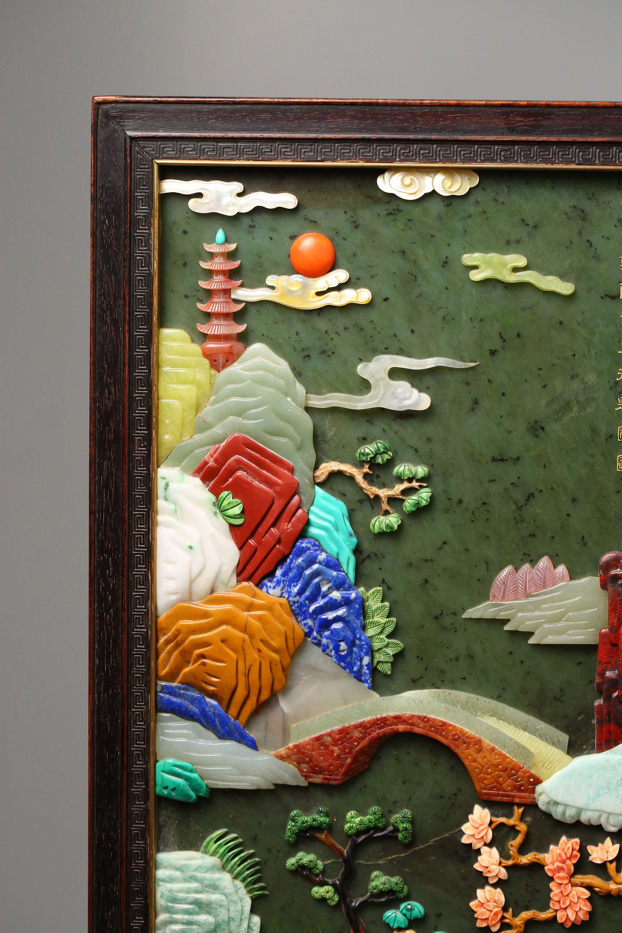 Jade Inlaid Gemstone Antique Gilded Screen