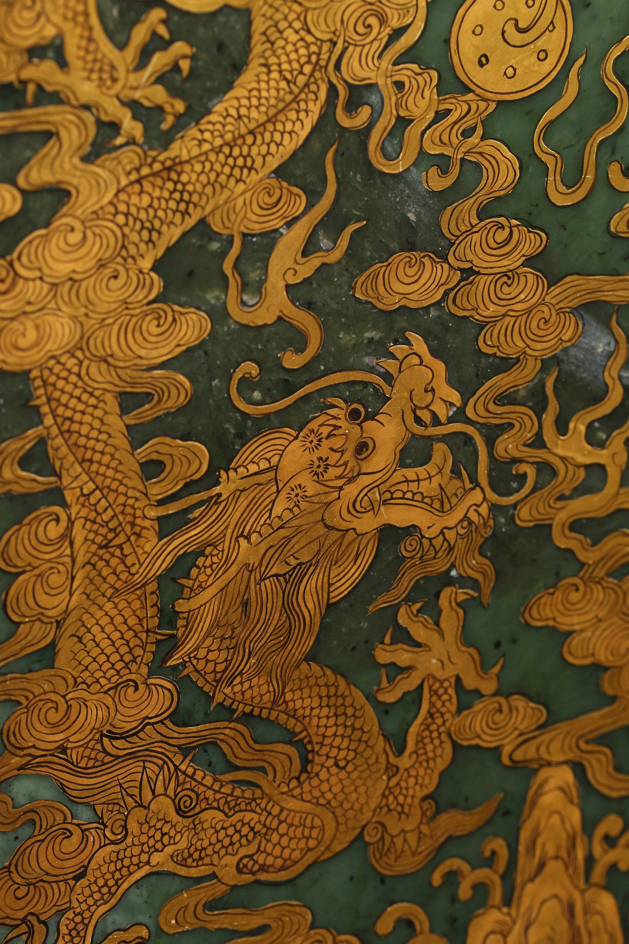 Jade Inlaid Gemstone Antique Gilded Screen