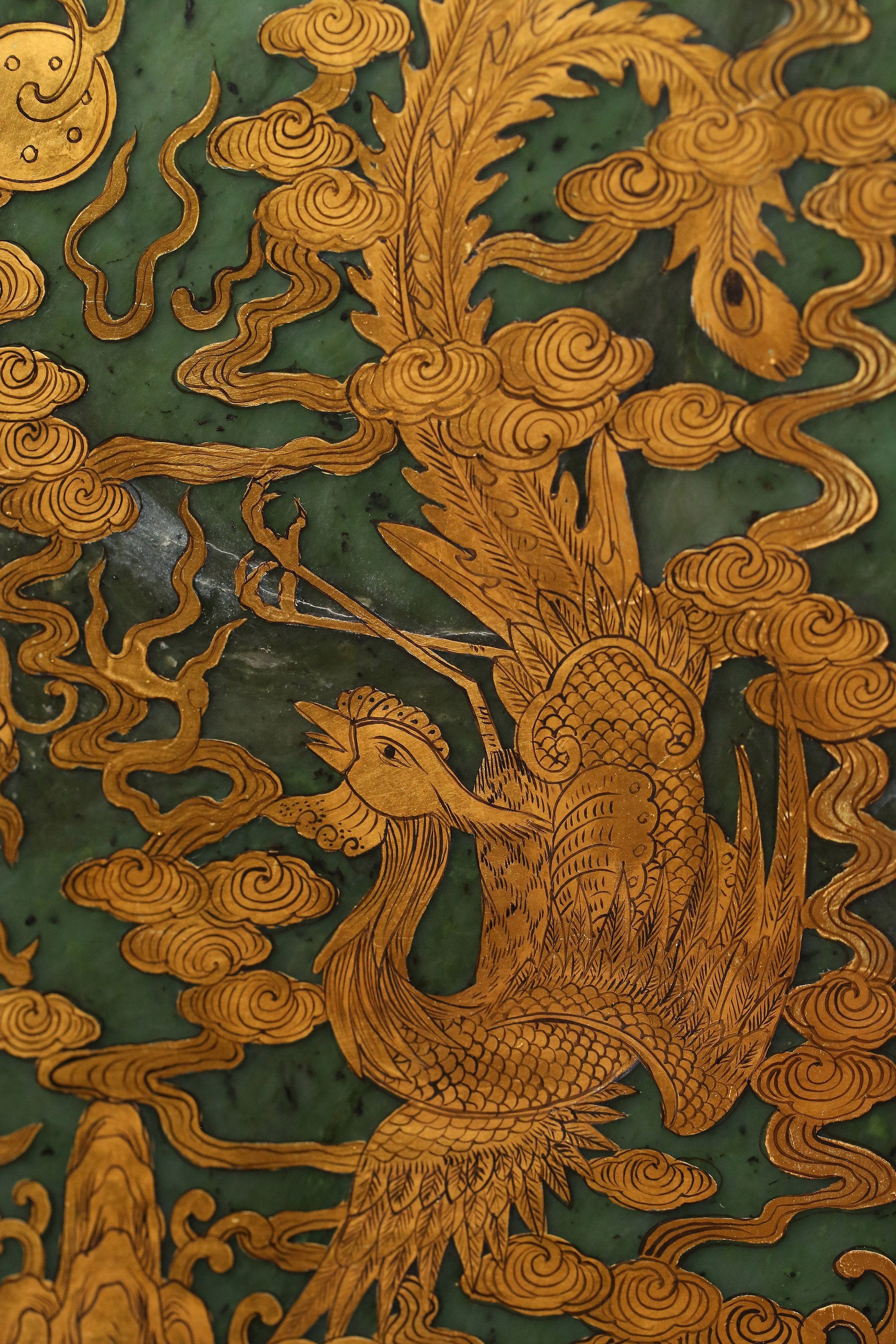 Jade Inlaid Gemstone Antique Gilded Screen