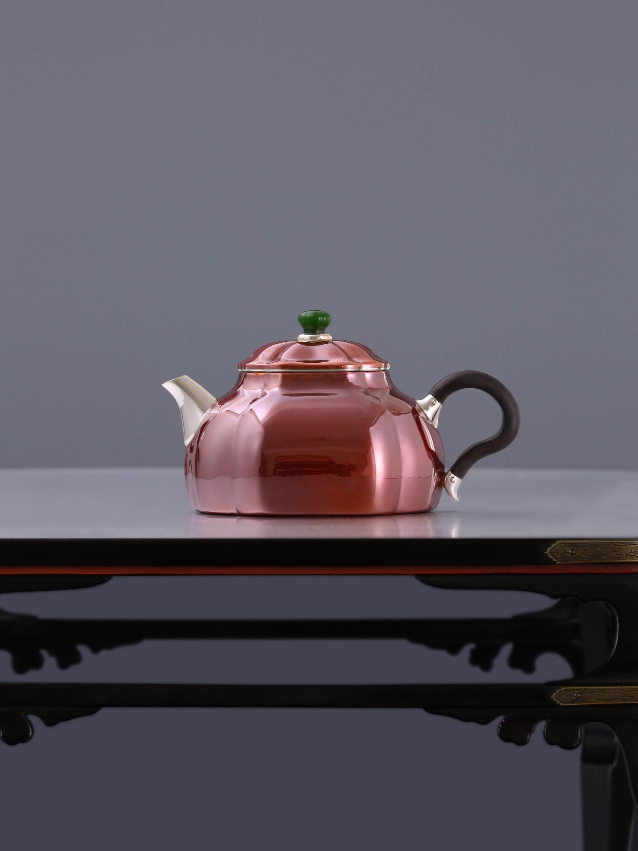 Rectangular Lotus Copper-Plated Silver Teapot