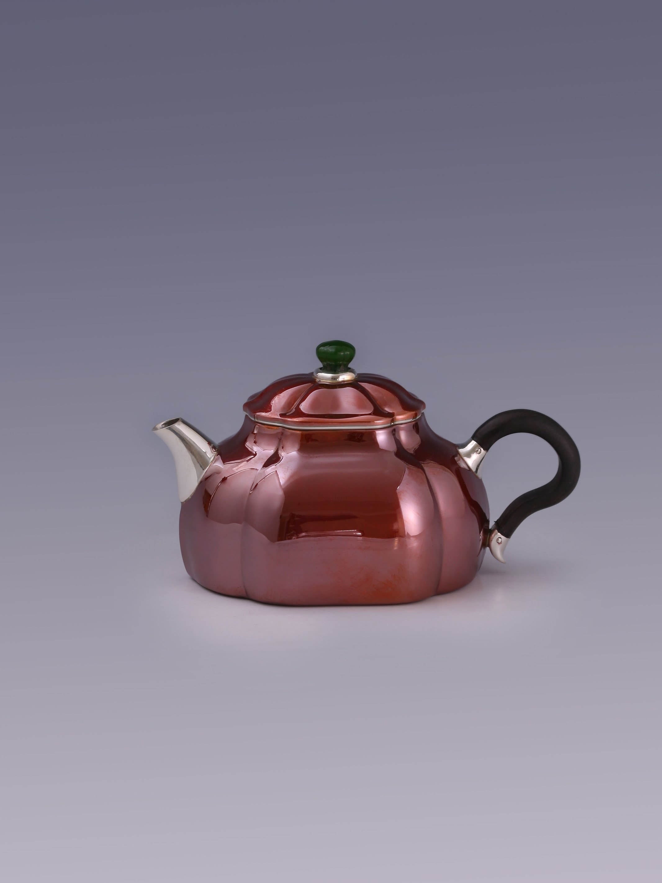 Rectangular Lotus Copper-Plated Silver Teapot