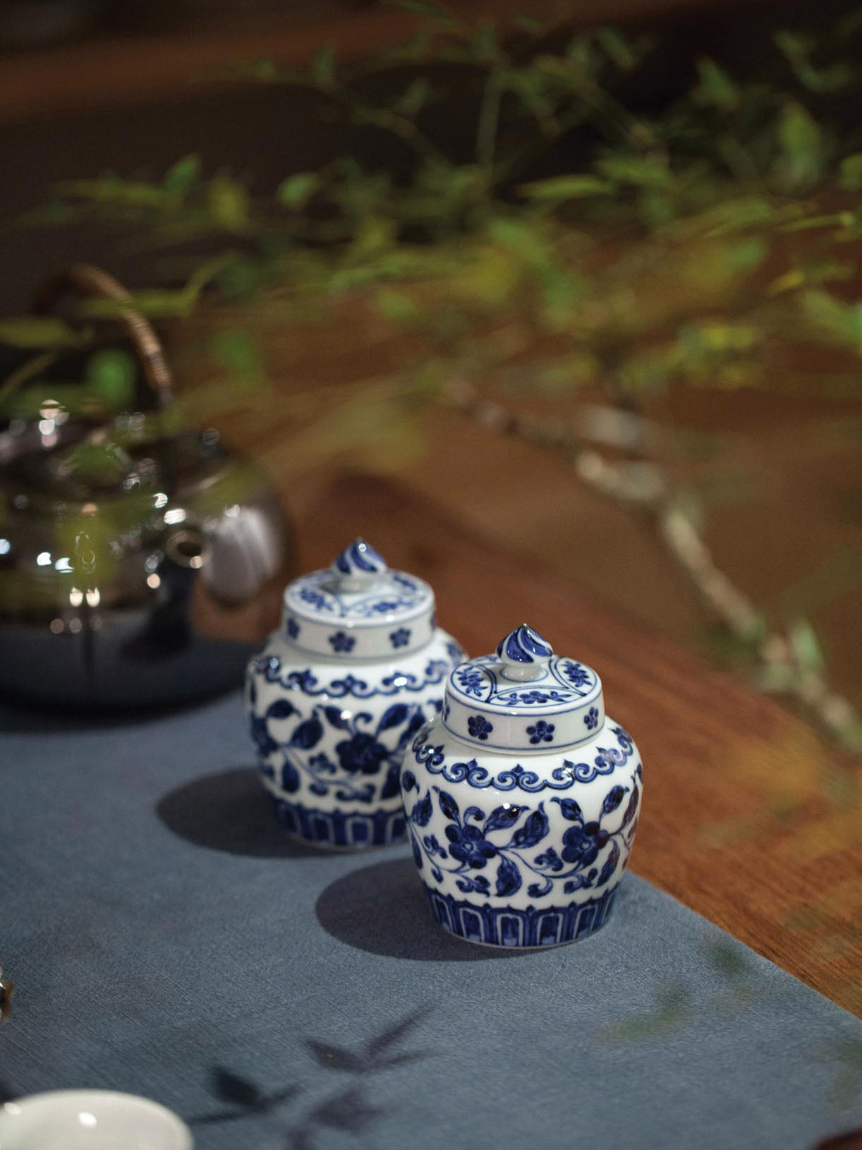 Blue and white tea warehouse