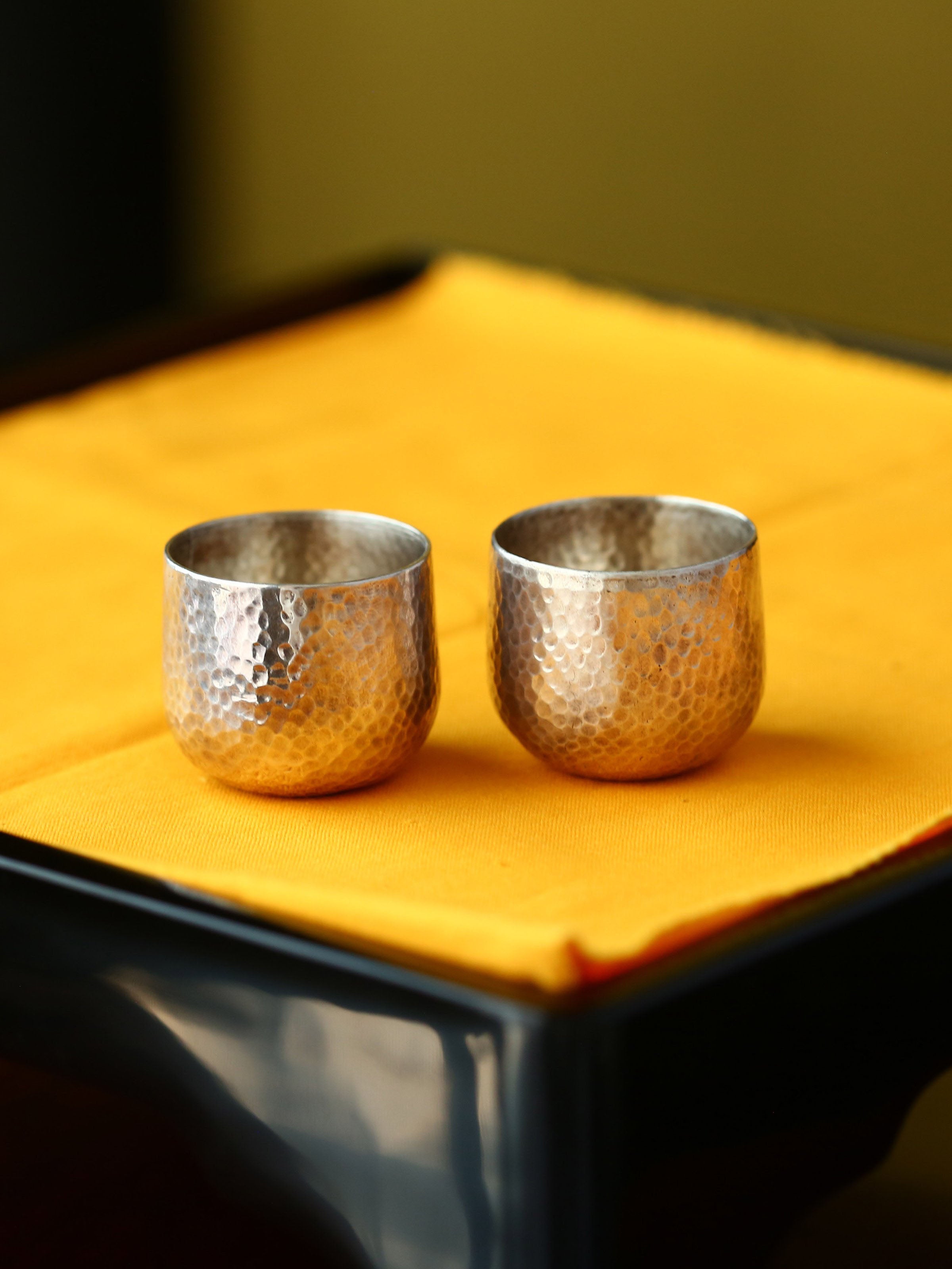 Hammered antique sterling silver teacups | wine glasses (pair)