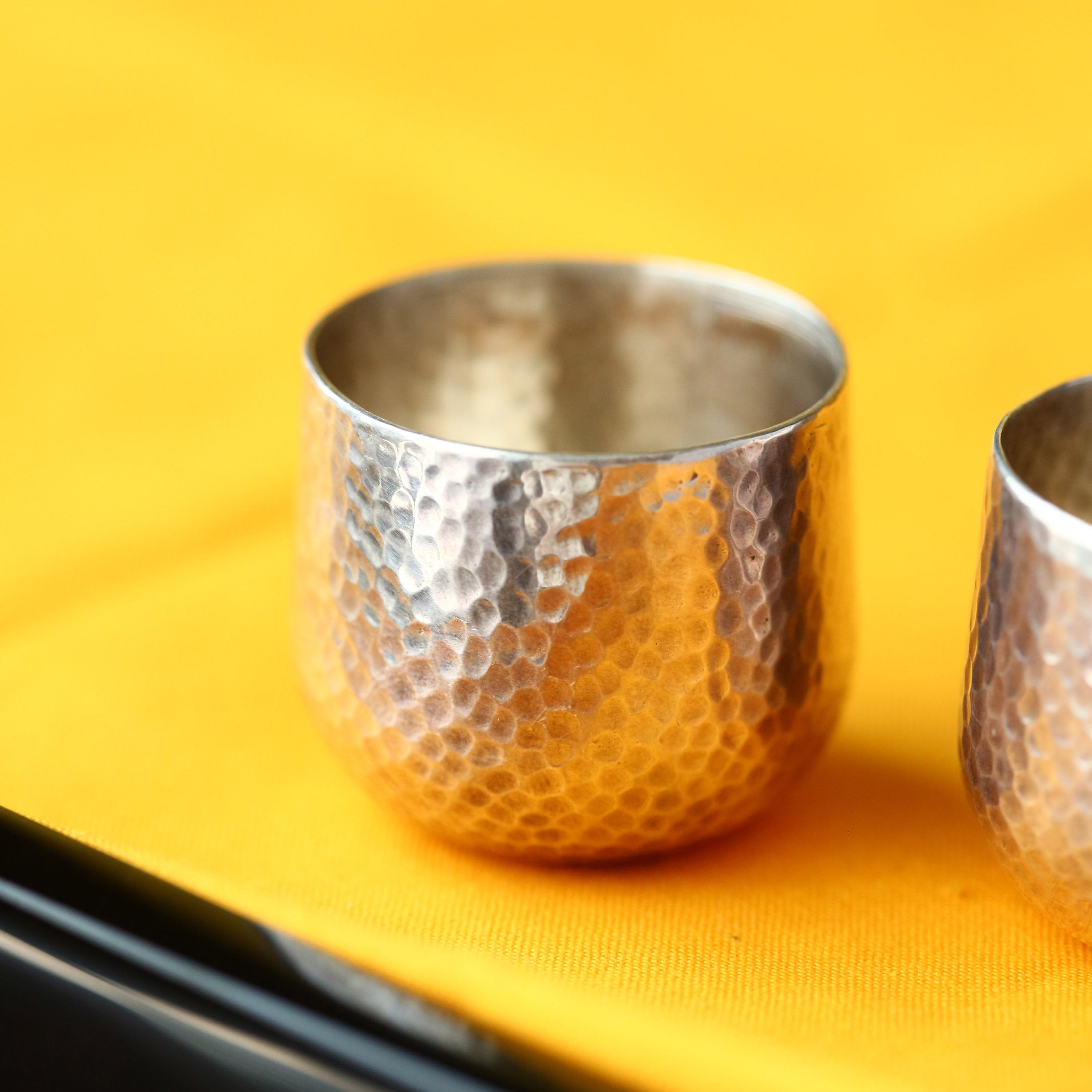 Hammered antique sterling silver teacups | wine glasses (pair)