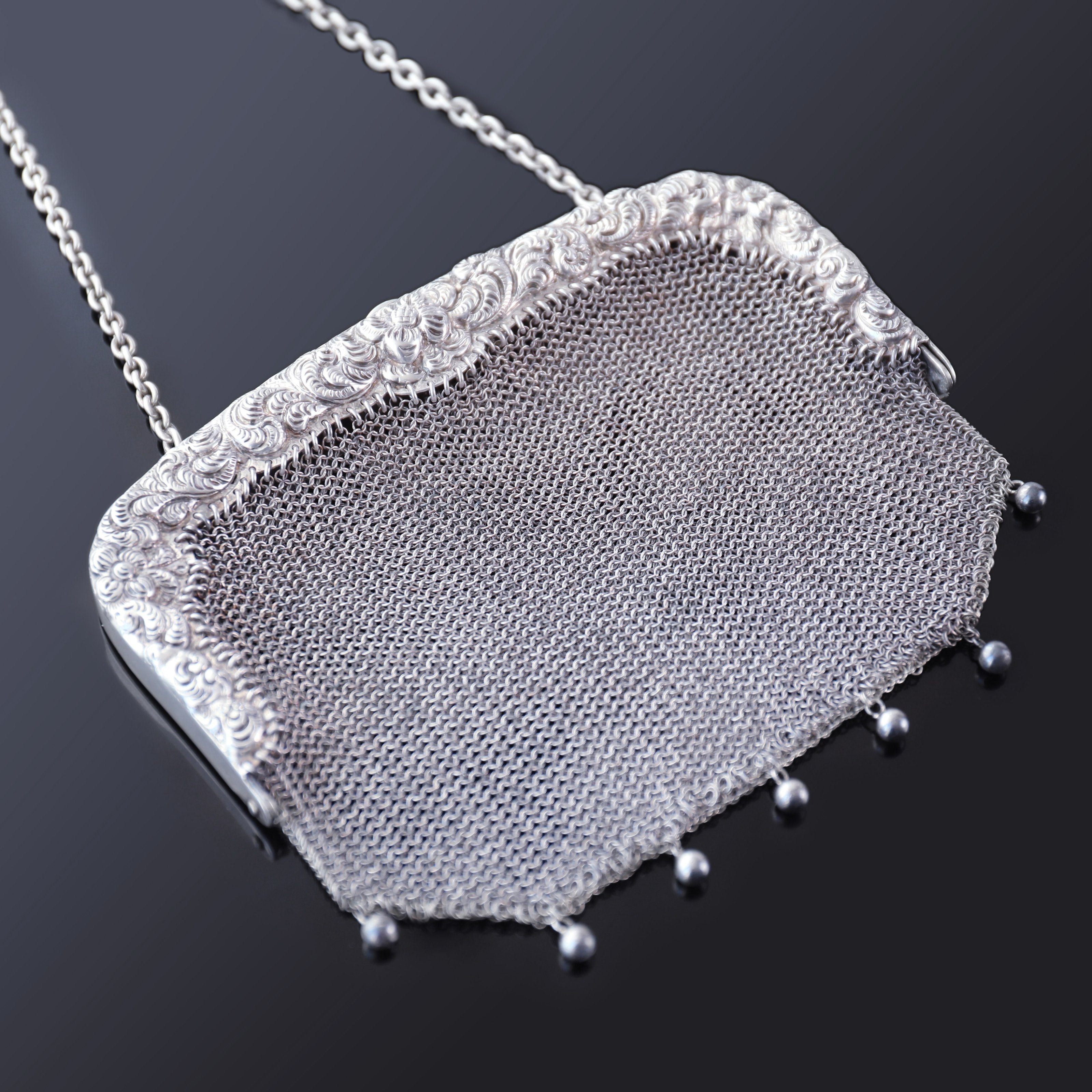 European antique sterling silver woven embossed handbag