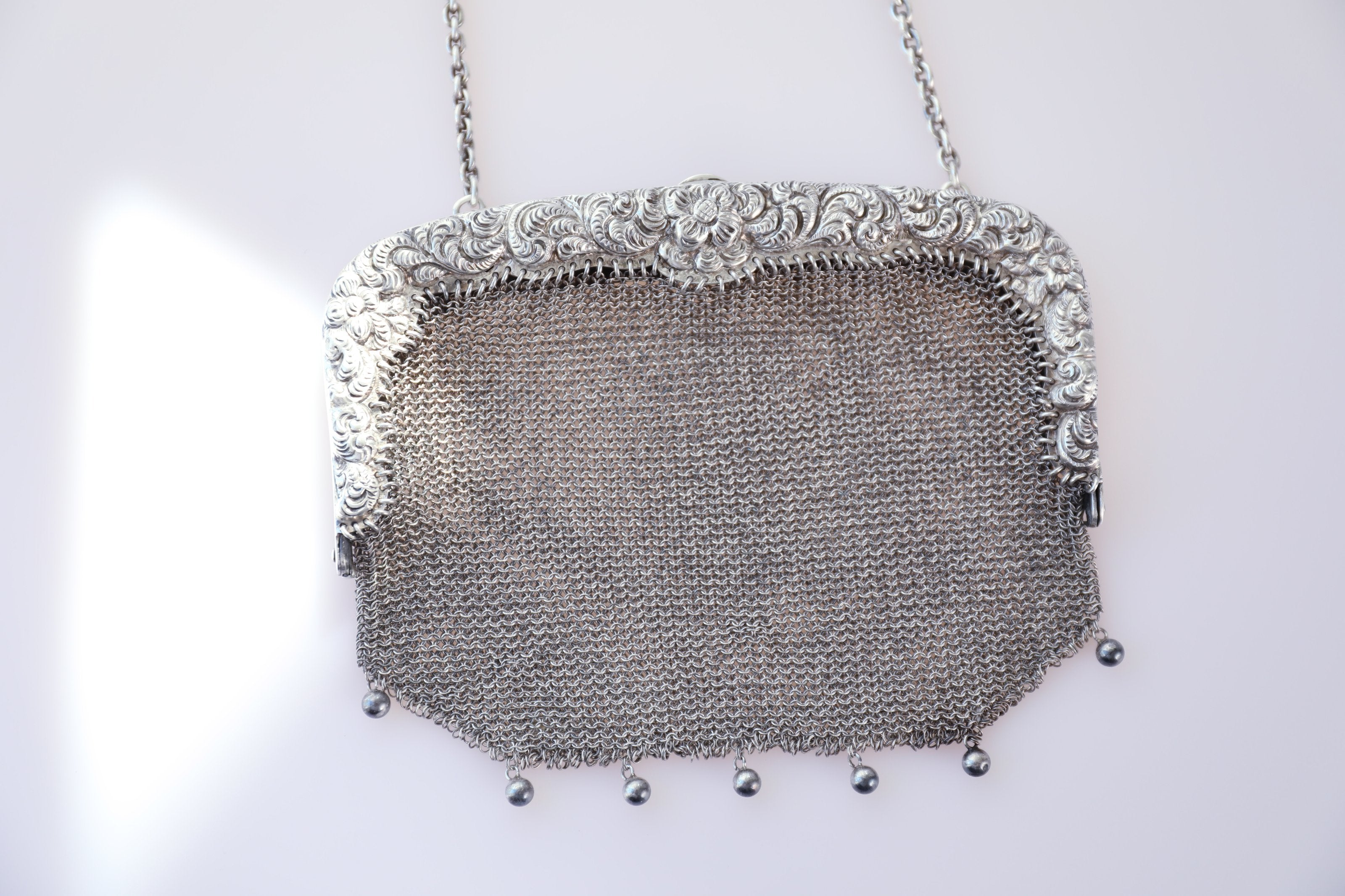 European antique sterling silver woven embossed handbag