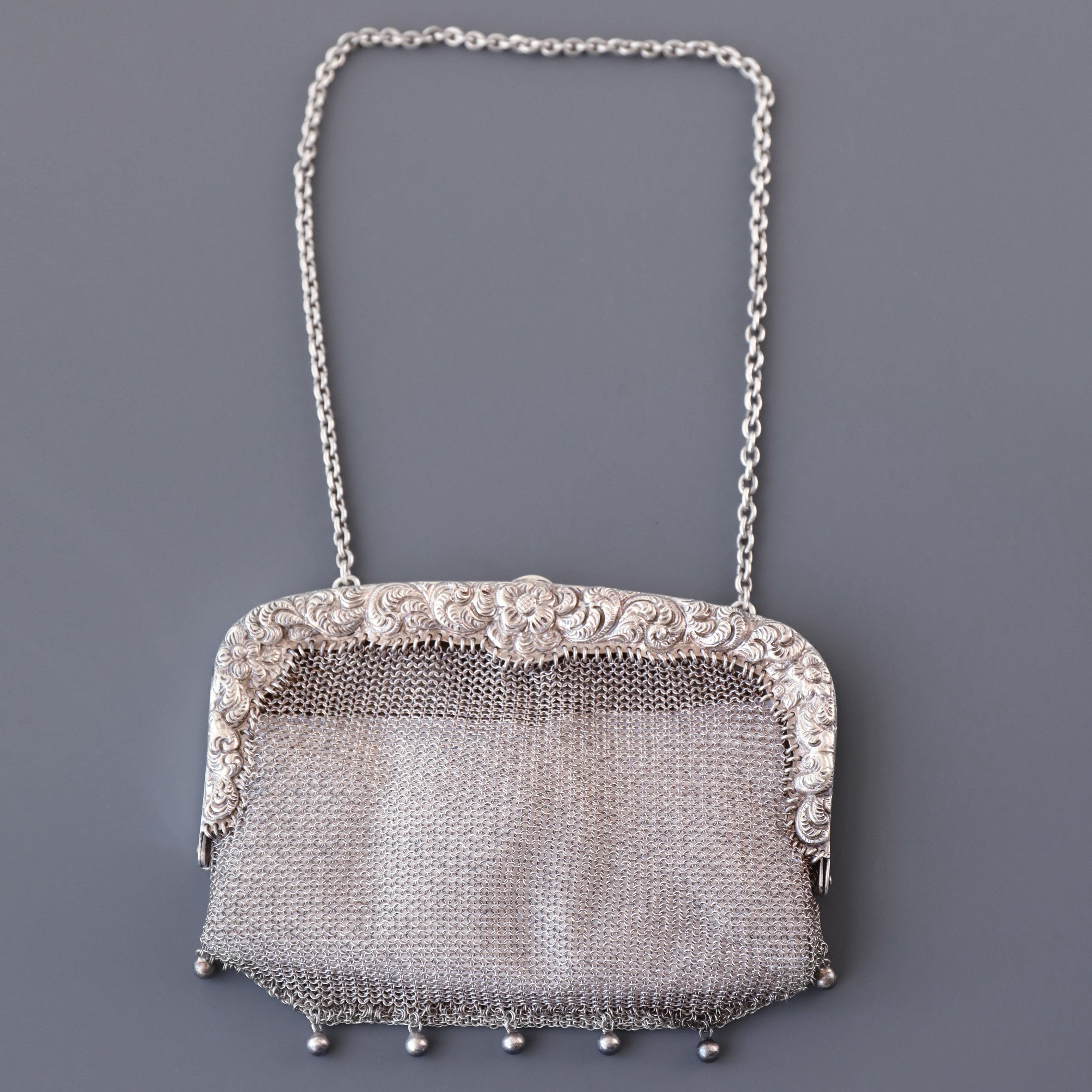European antique sterling silver woven embossed handbag