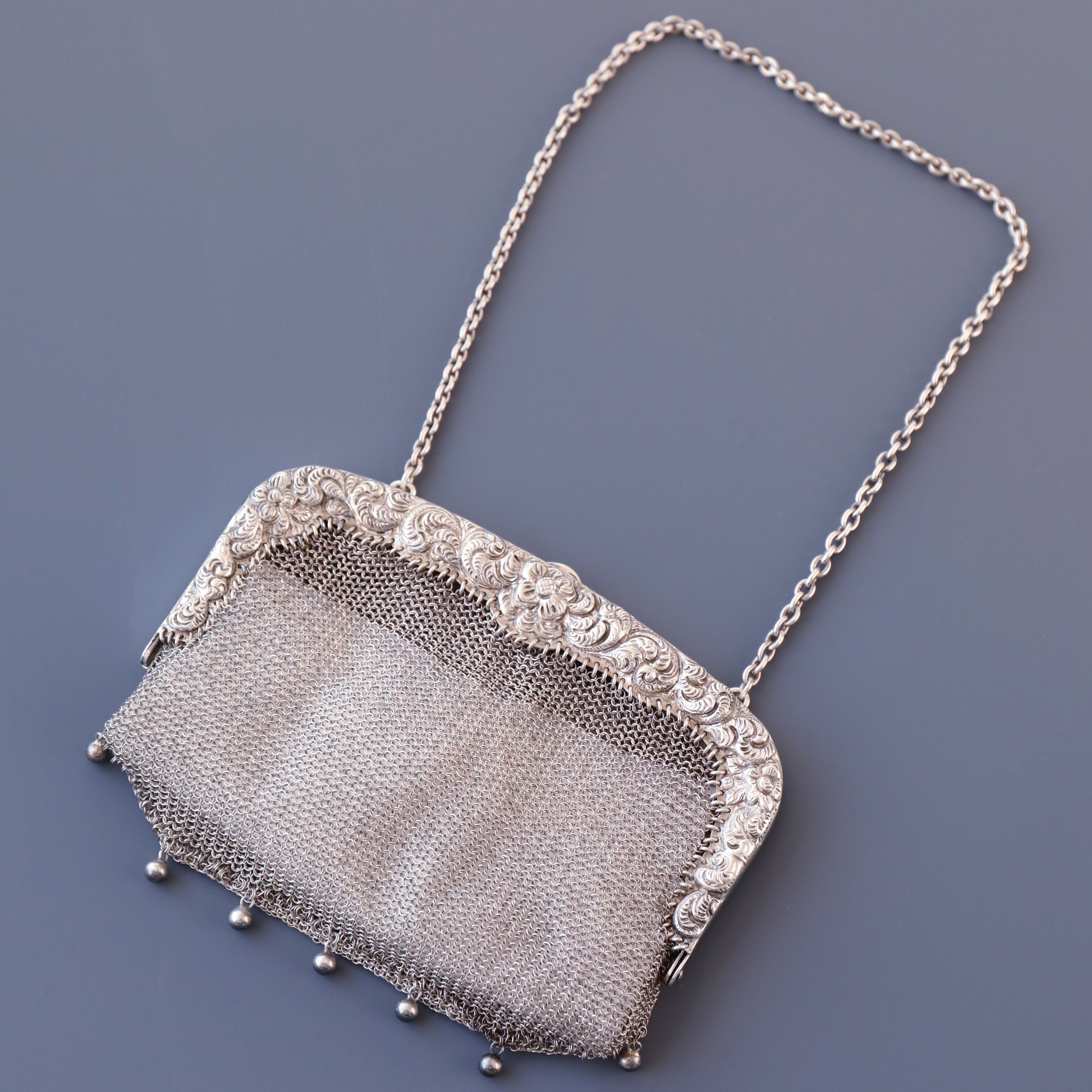 European antique sterling silver woven embossed handbag