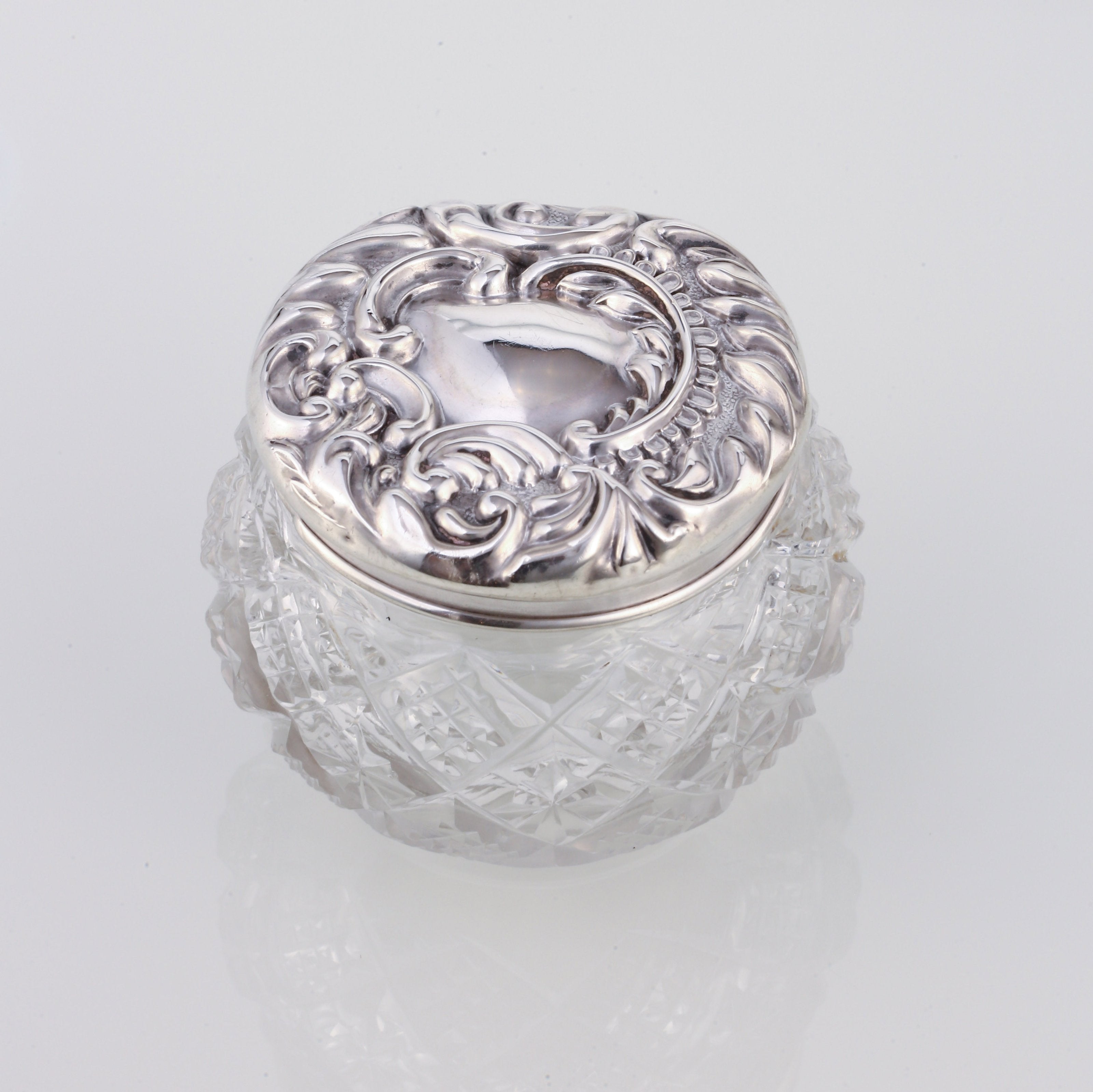 1902 Sterling Silver Lid Crystal Tea Canister