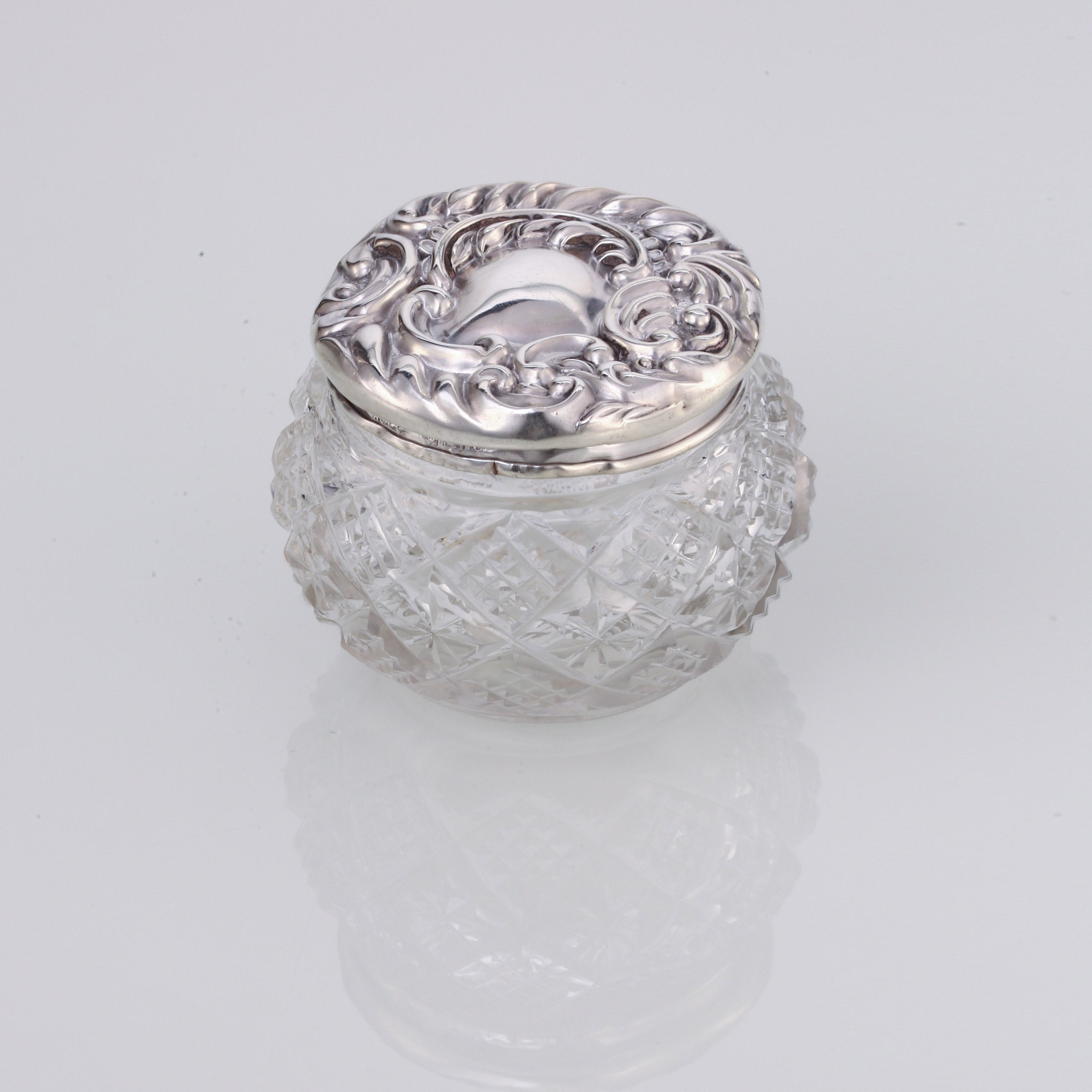 1902 Sterling Silver Lid Crystal Tea Canister