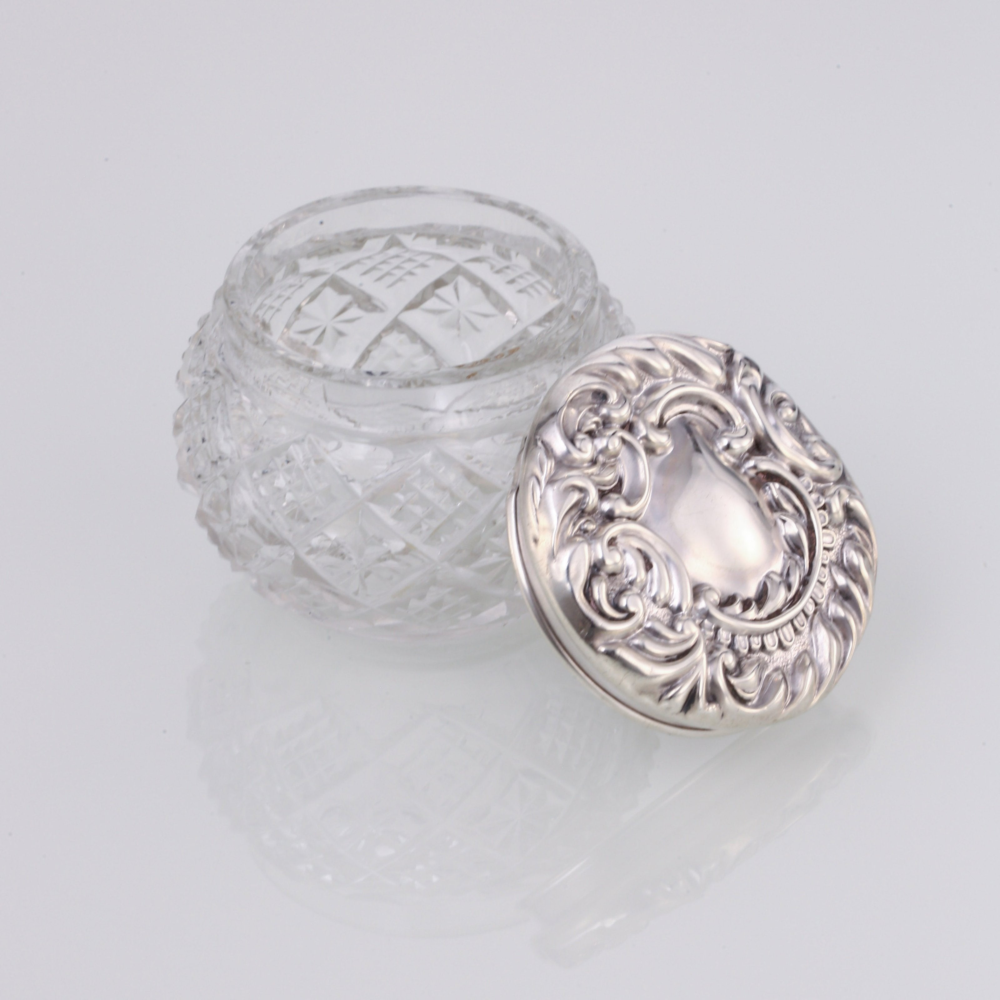 1902 Sterling Silver Lid Crystal Tea Canister