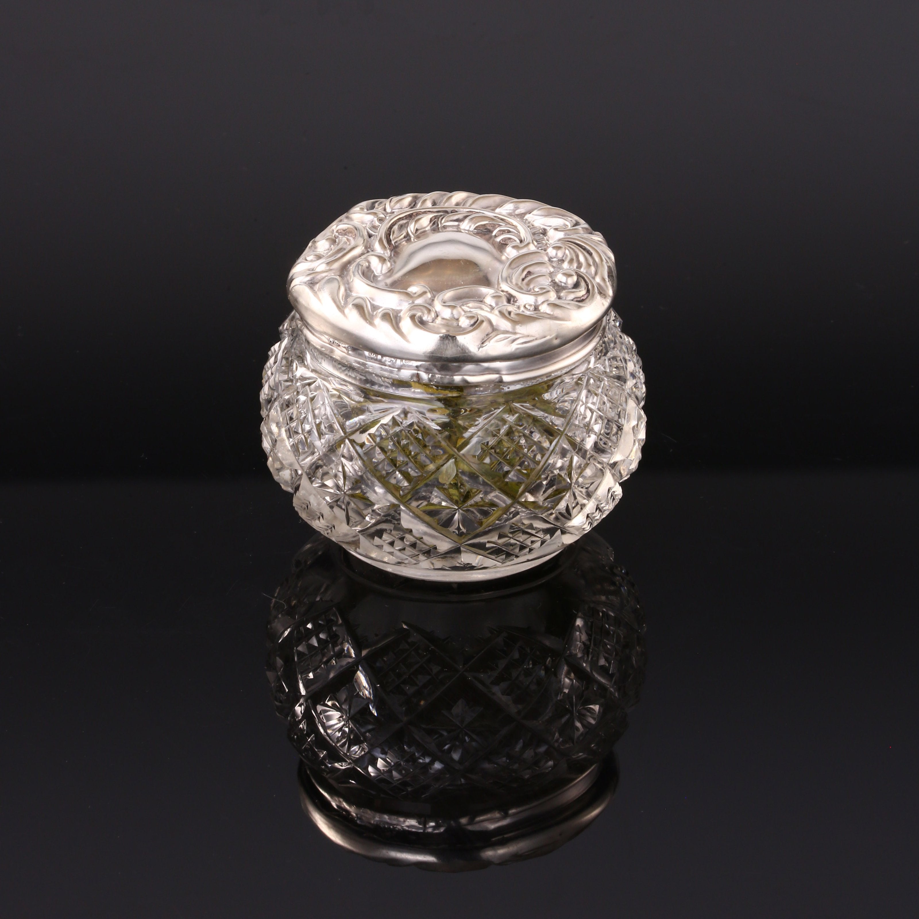 1902 Sterling Silver Lid Crystal Tea Canister