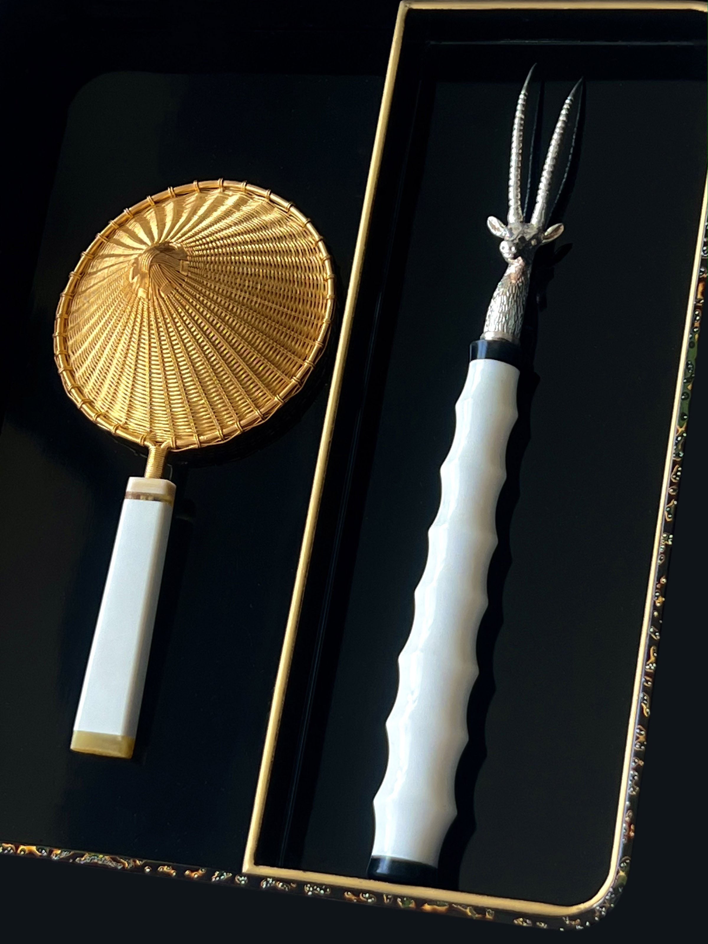 Sterling silver gilt tea strainer and tea pick