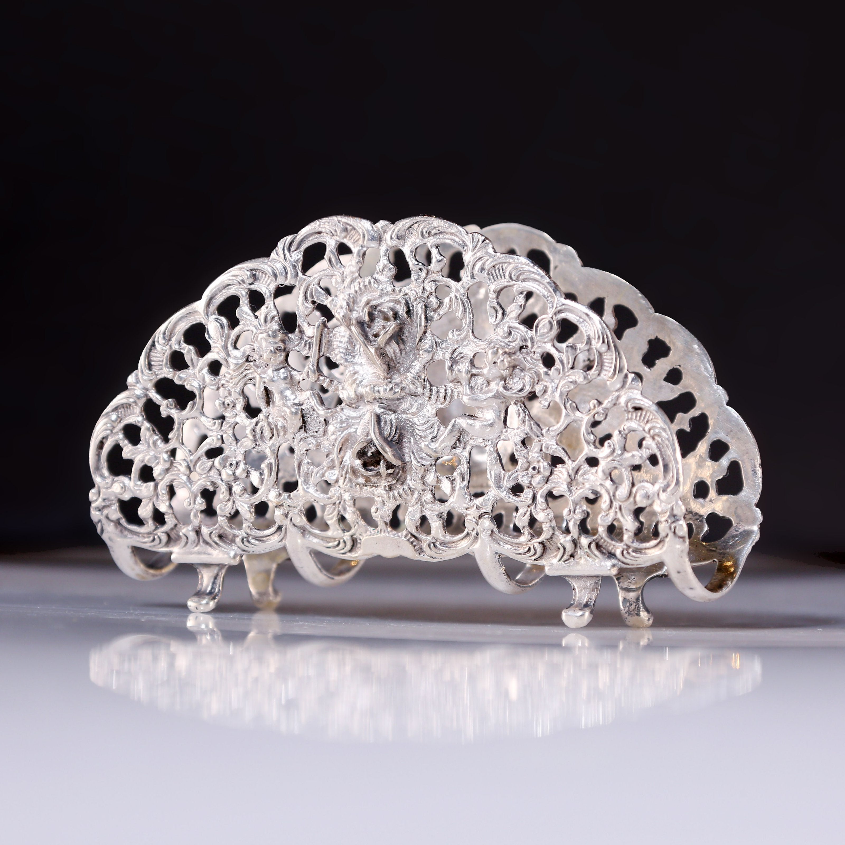 European antique angel sterling silver rose tissue holder