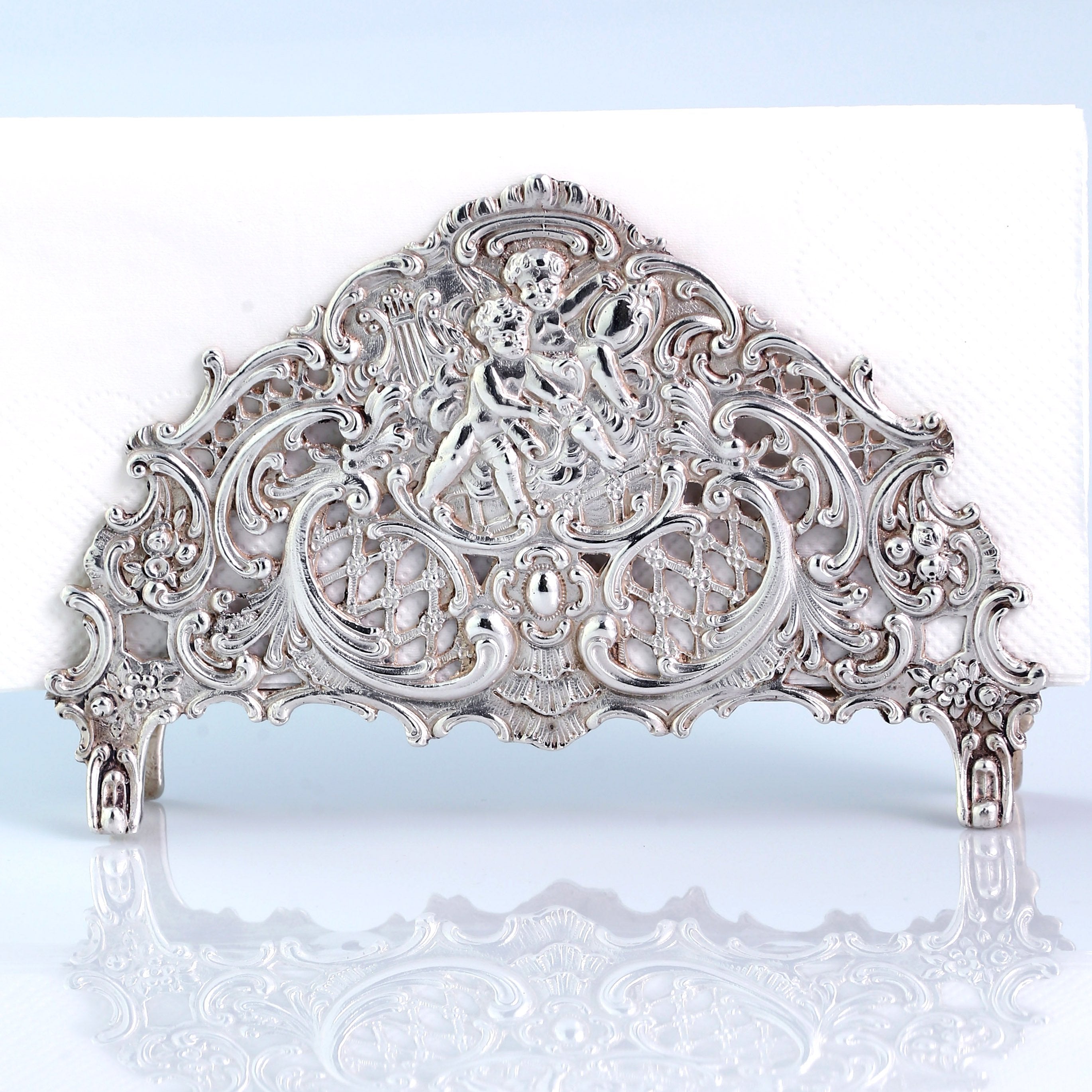European antique sterling silver angel tissue holder