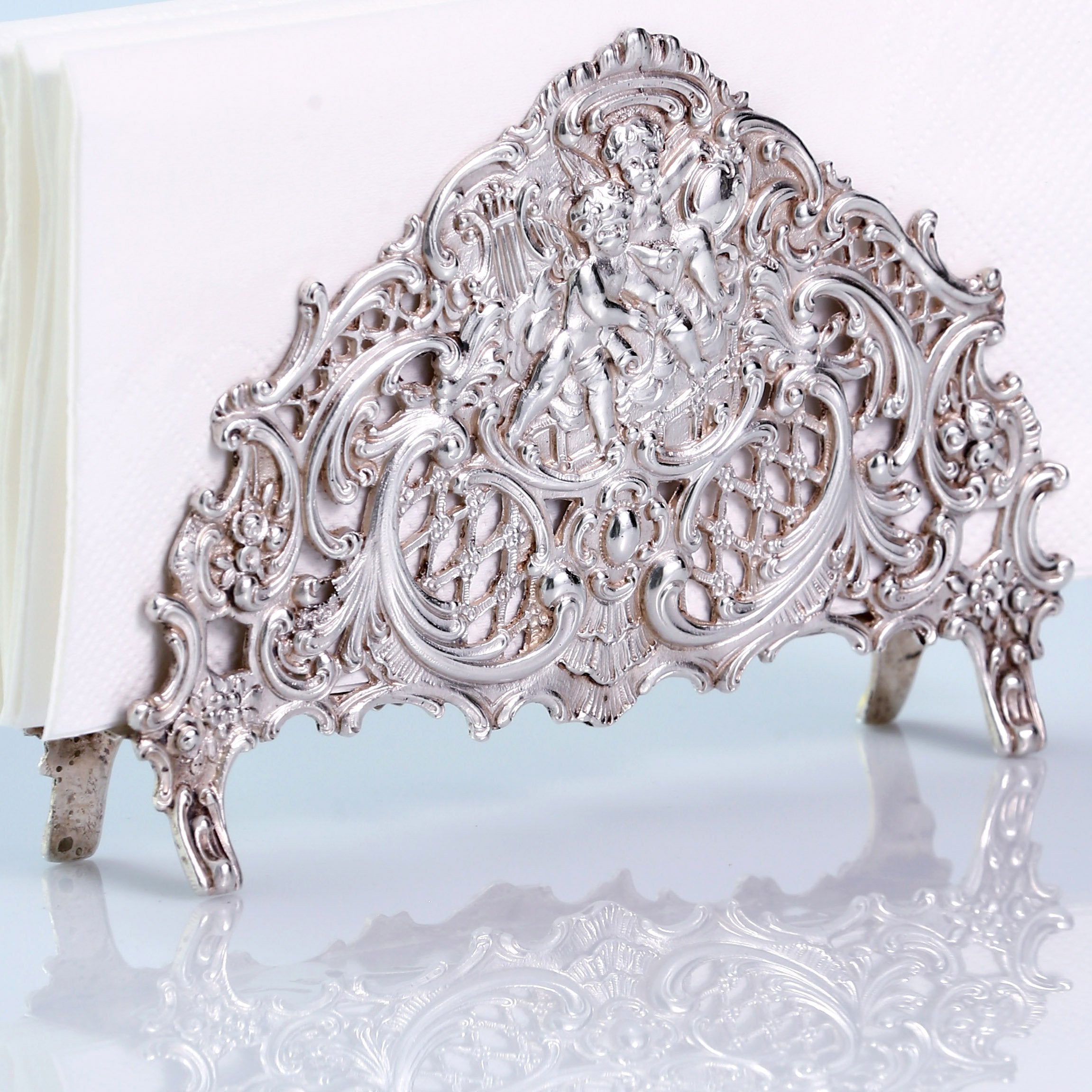 European antique sterling silver angel tissue holder