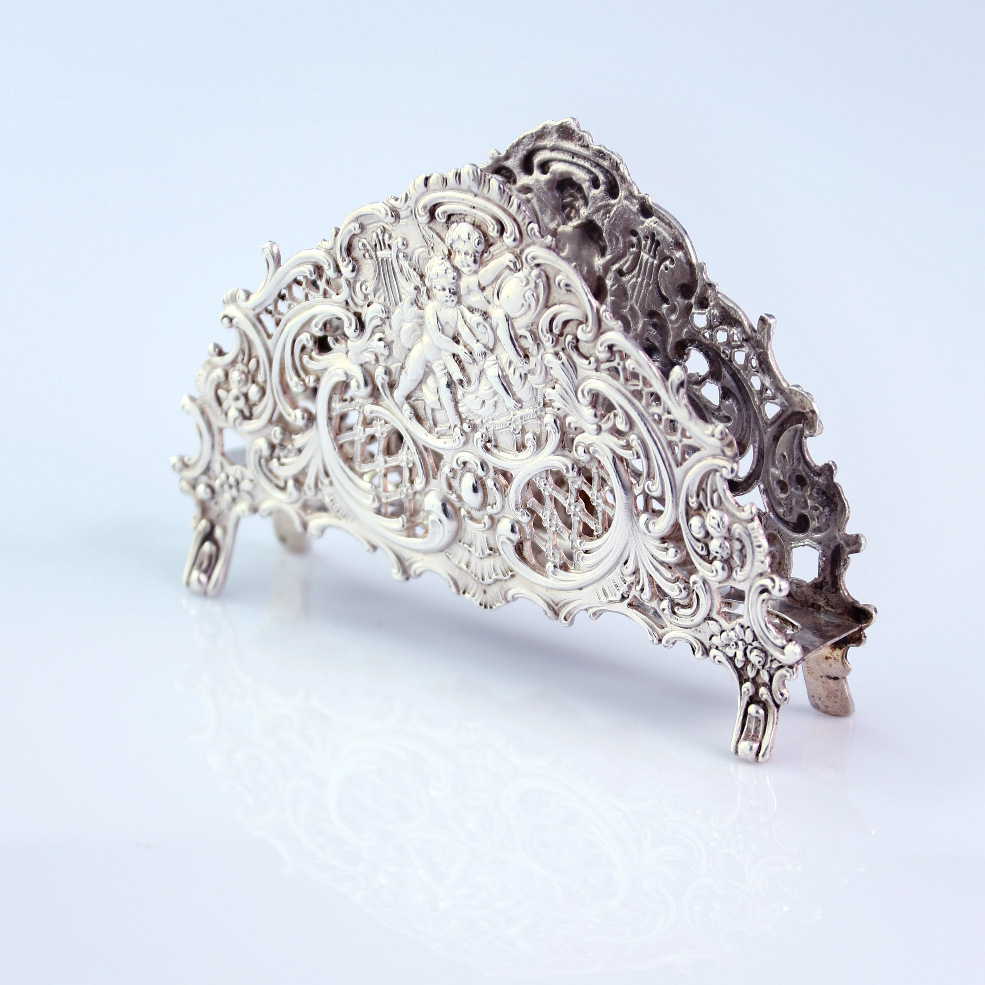 European antique sterling silver angel tissue holder