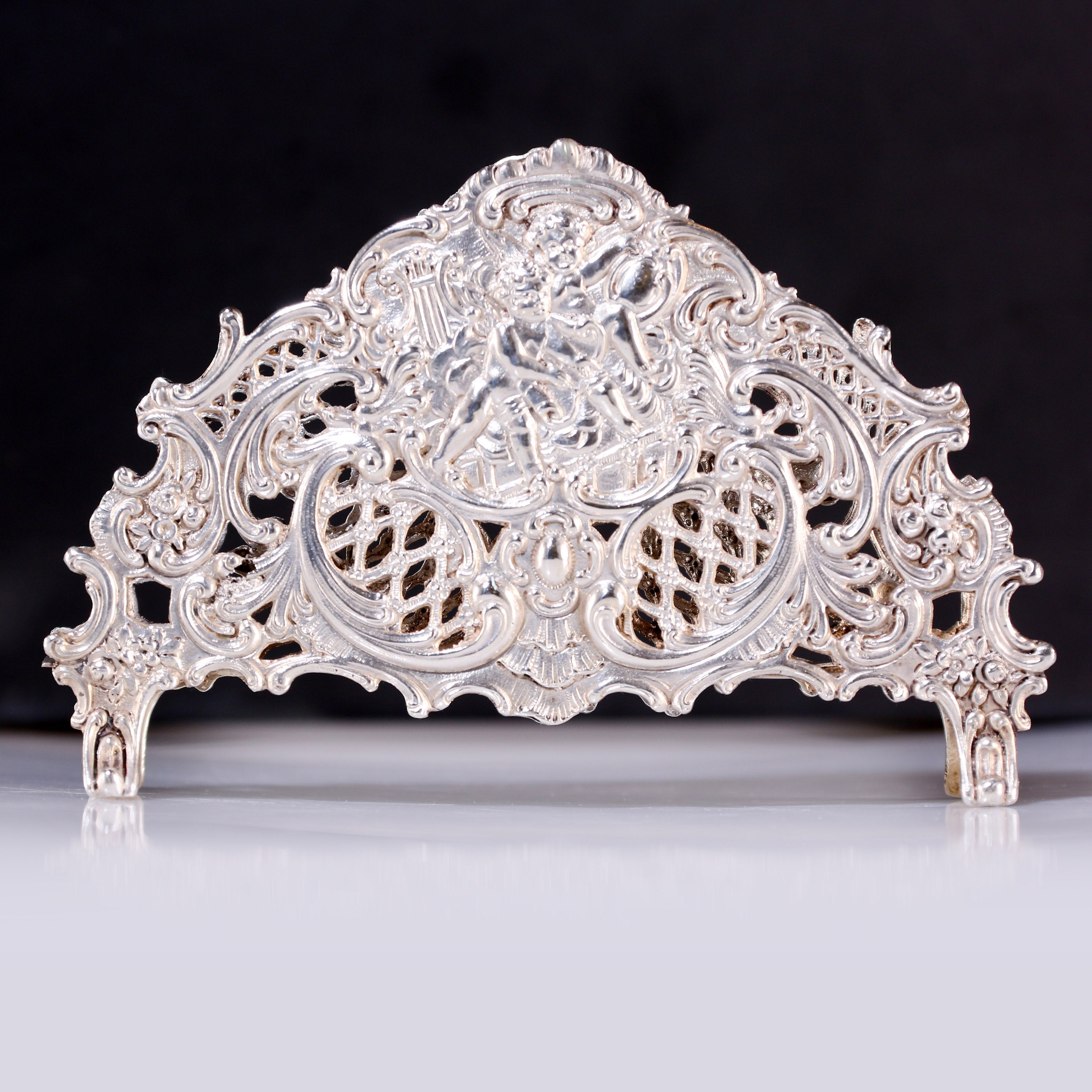 European antique sterling silver angel tissue holder