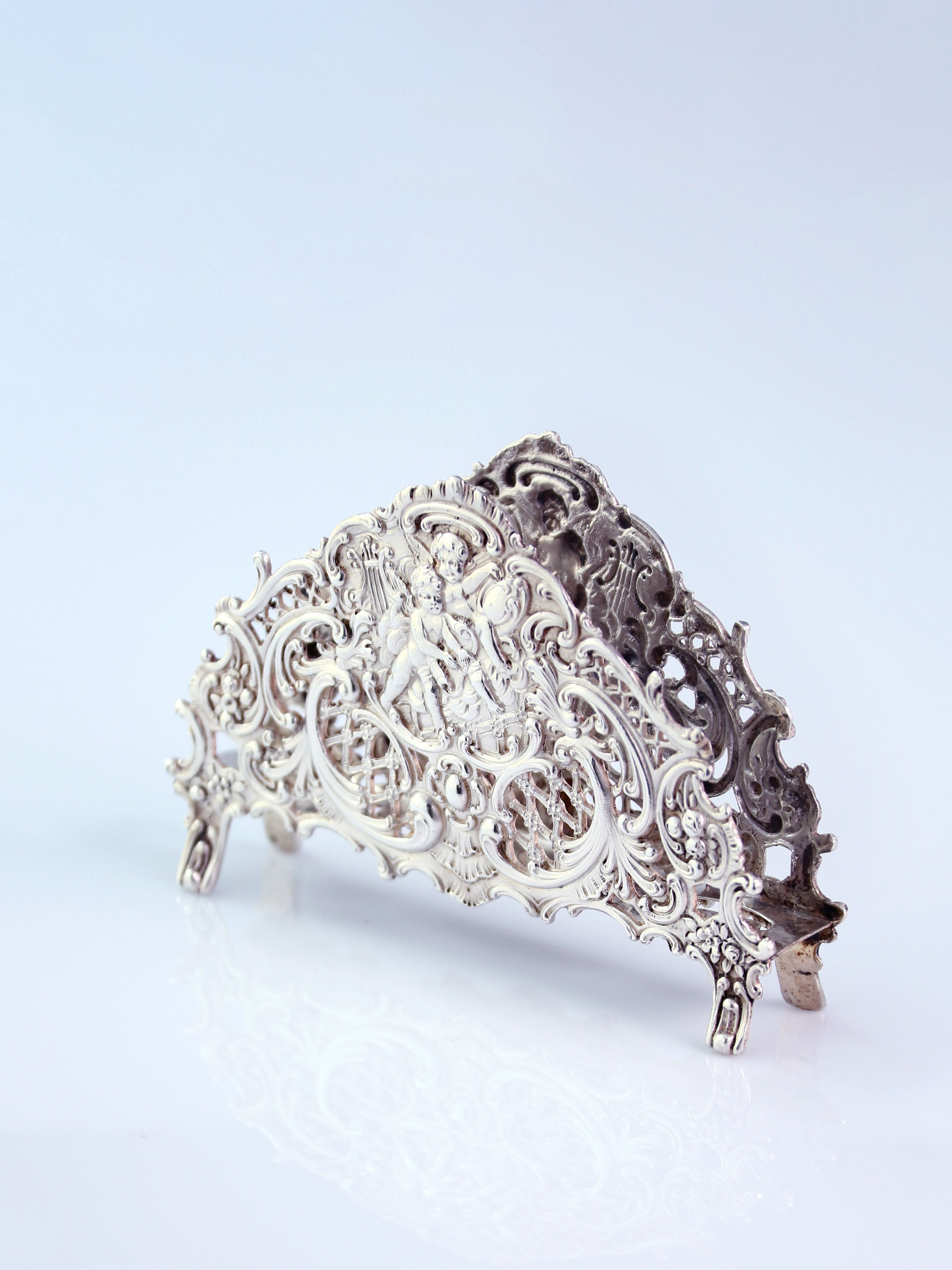 European antique sterling silver angel tissue holder