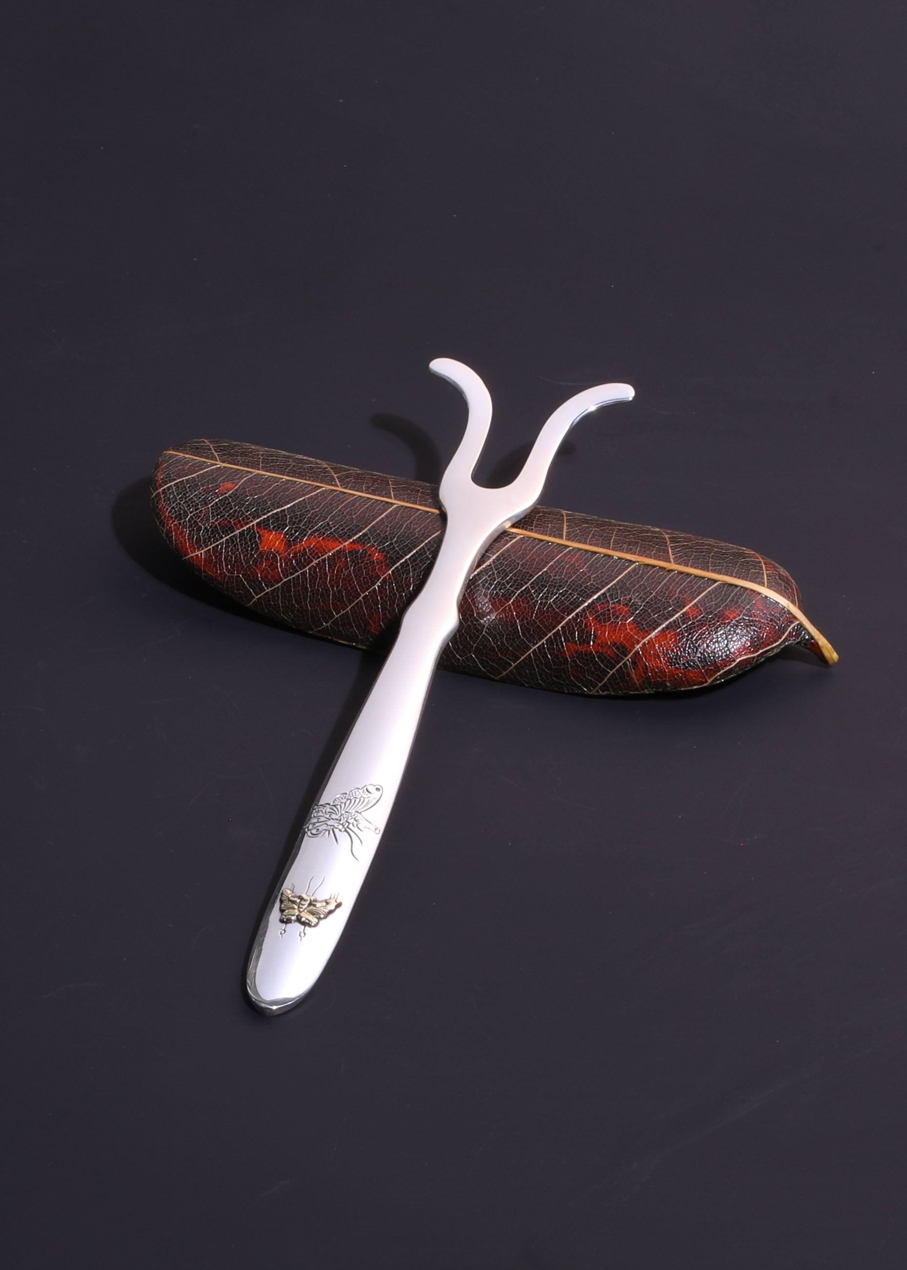 Sterling silver engraved tea knife | Tea pick