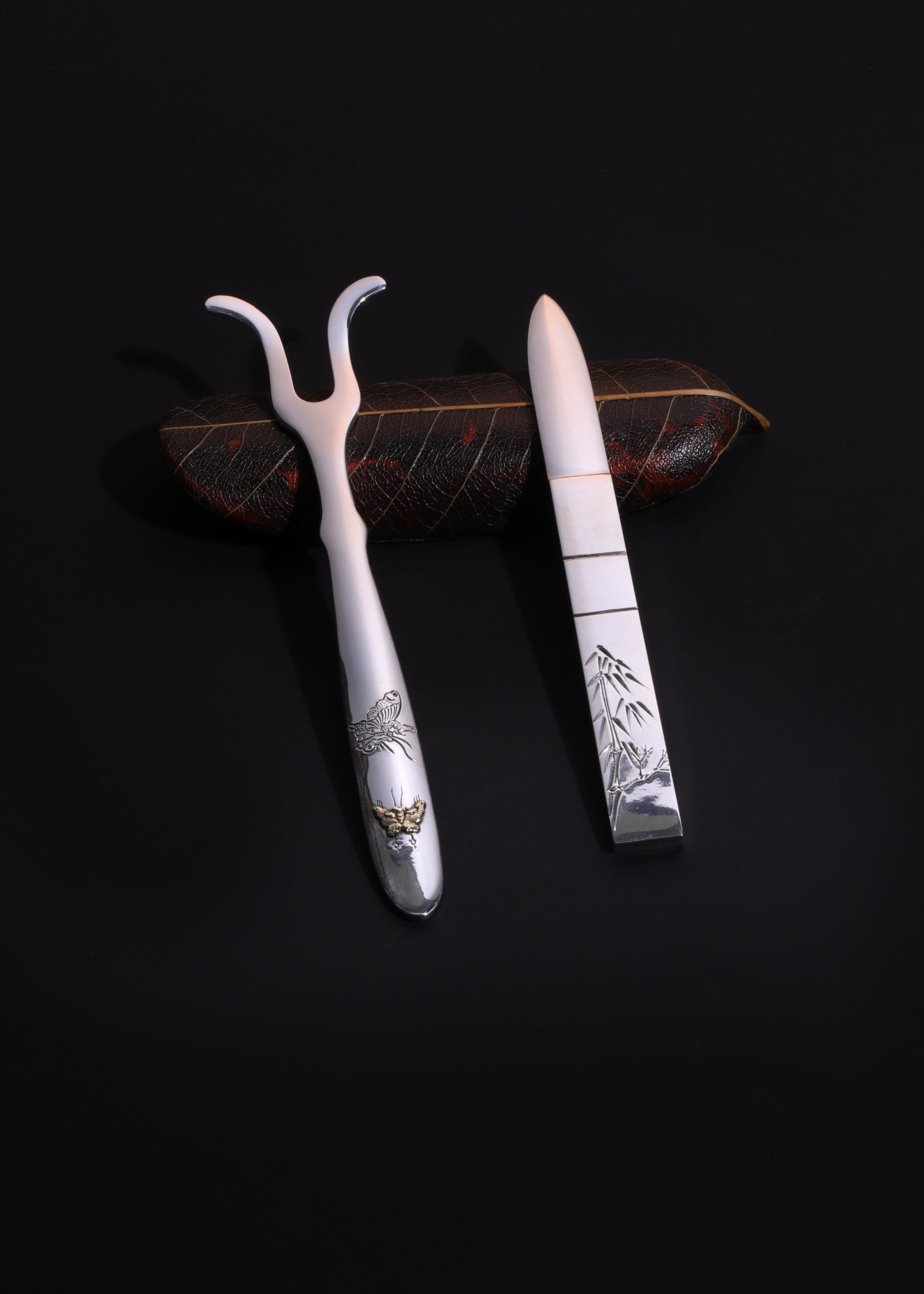 Sterling silver engraved tea knife | Tea pick