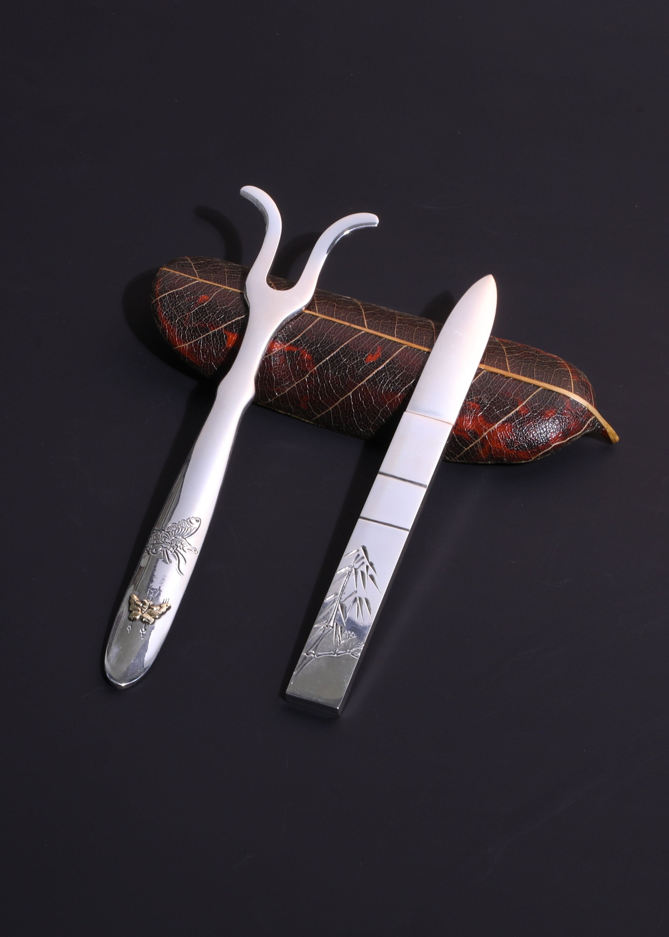 Sterling silver engraved tea knife | Tea pick