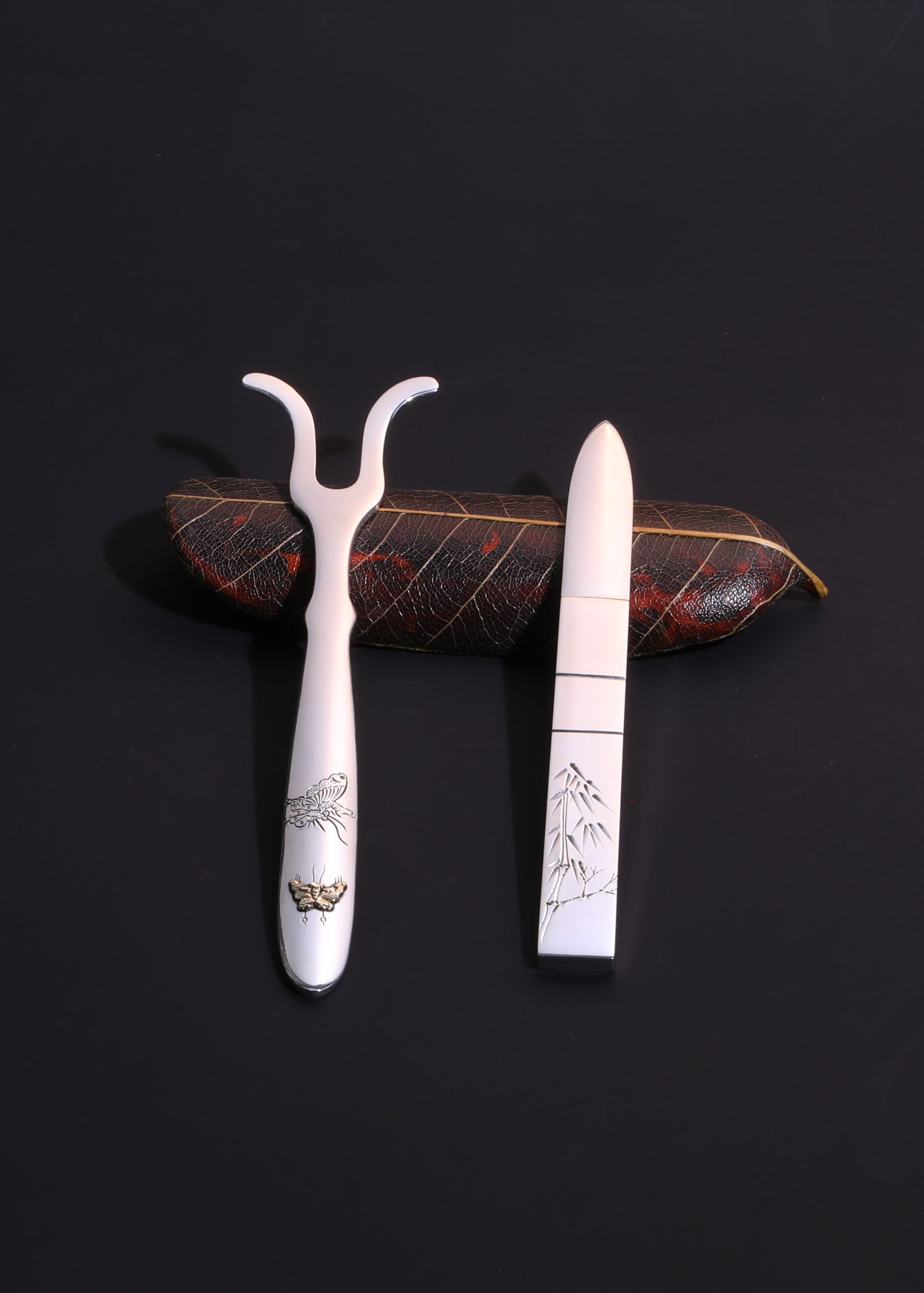 Sterling silver engraved tea knife | Tea pick