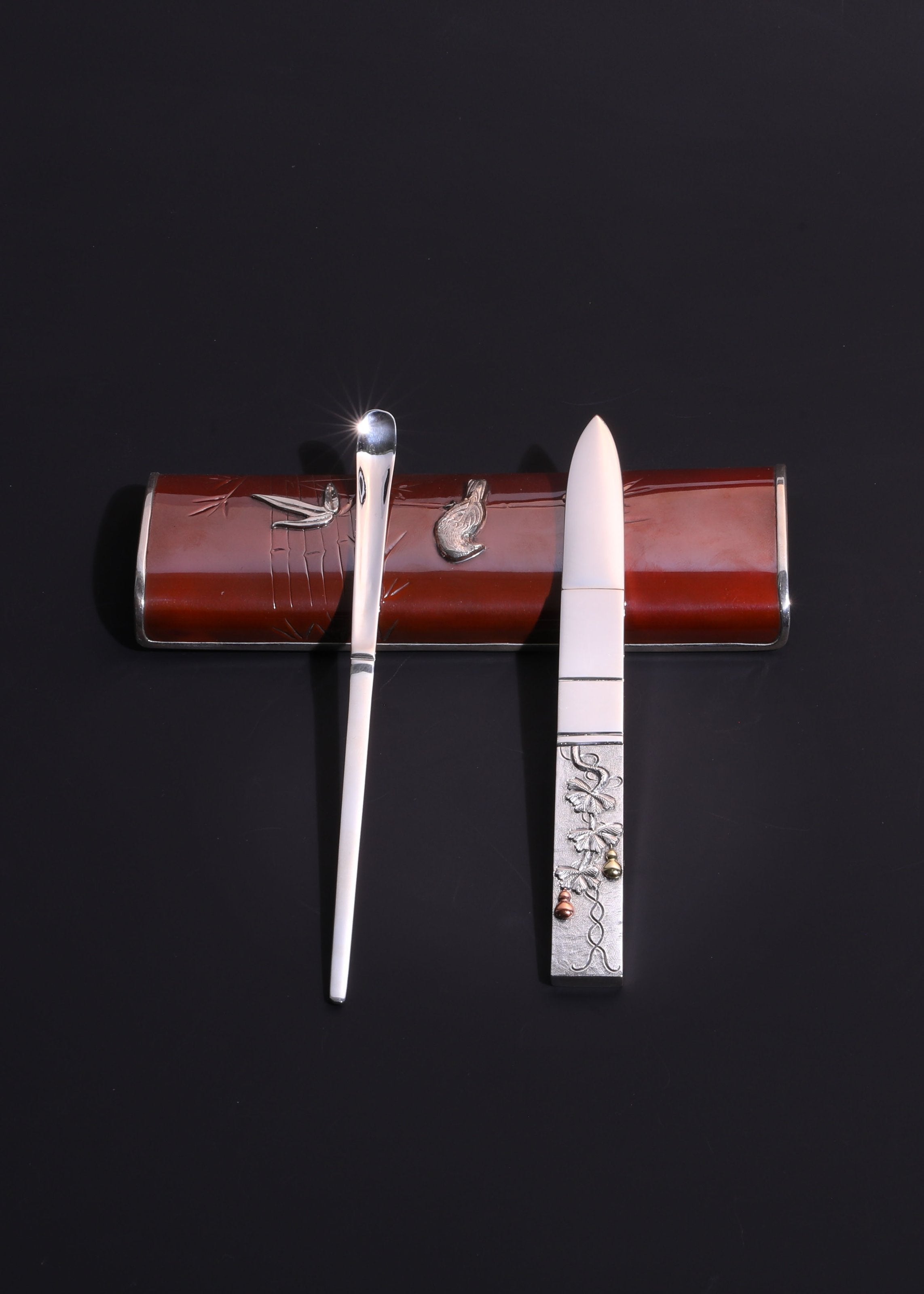 Gold and silver inlaid tea knife | tea pick
