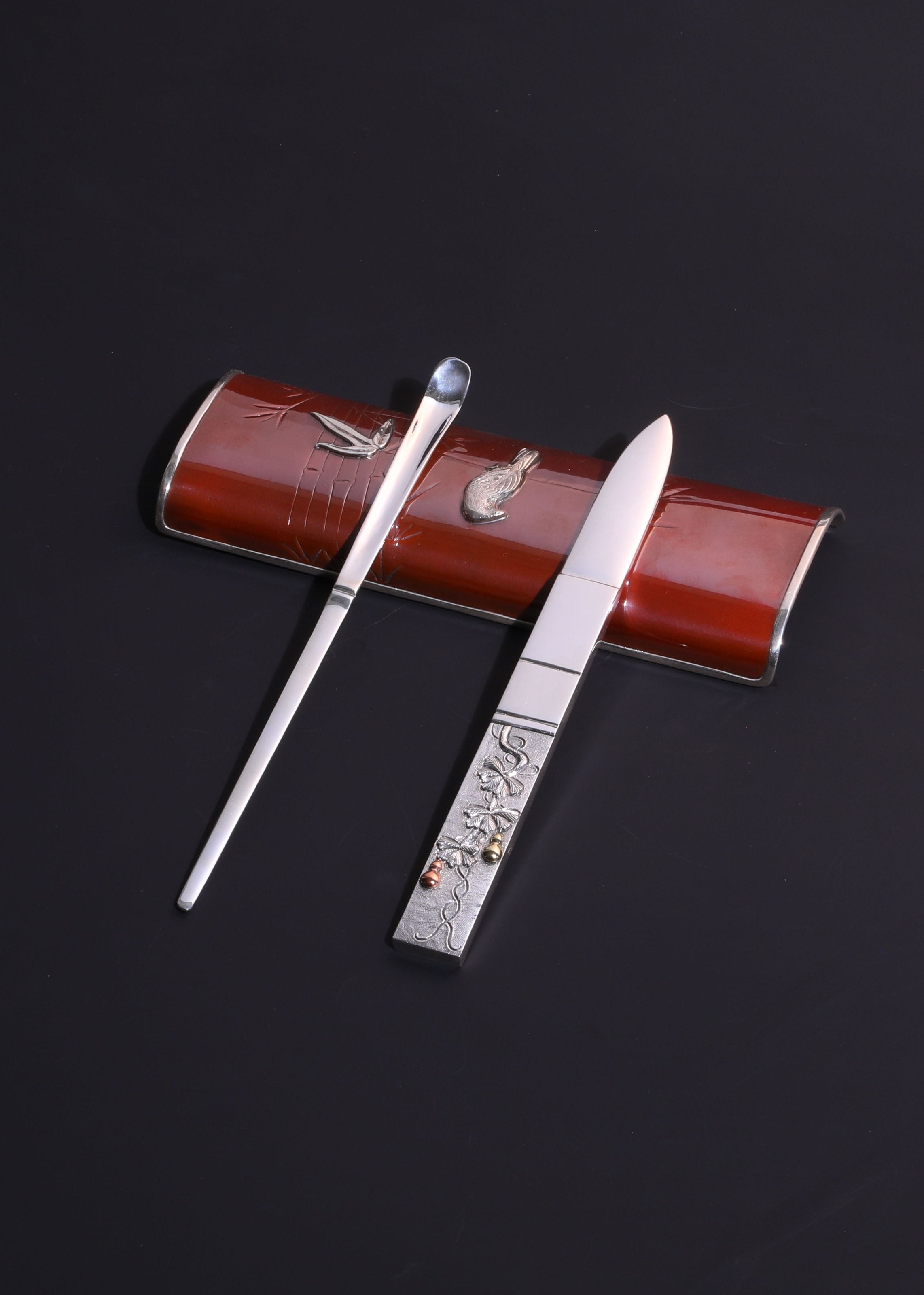 Gold and silver inlaid tea knife | tea pick
