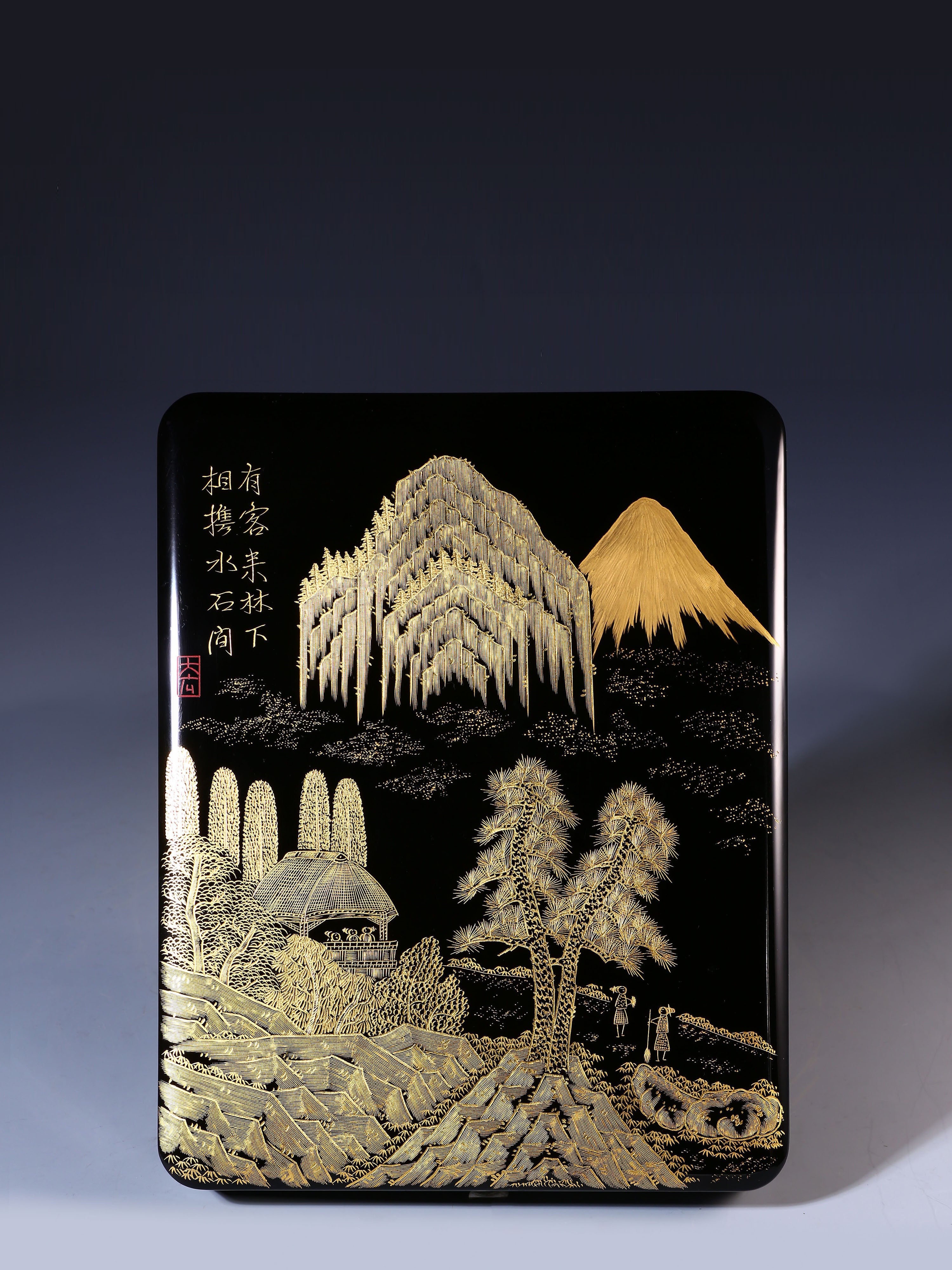 Japanese Showa era gold maki-e stationery box