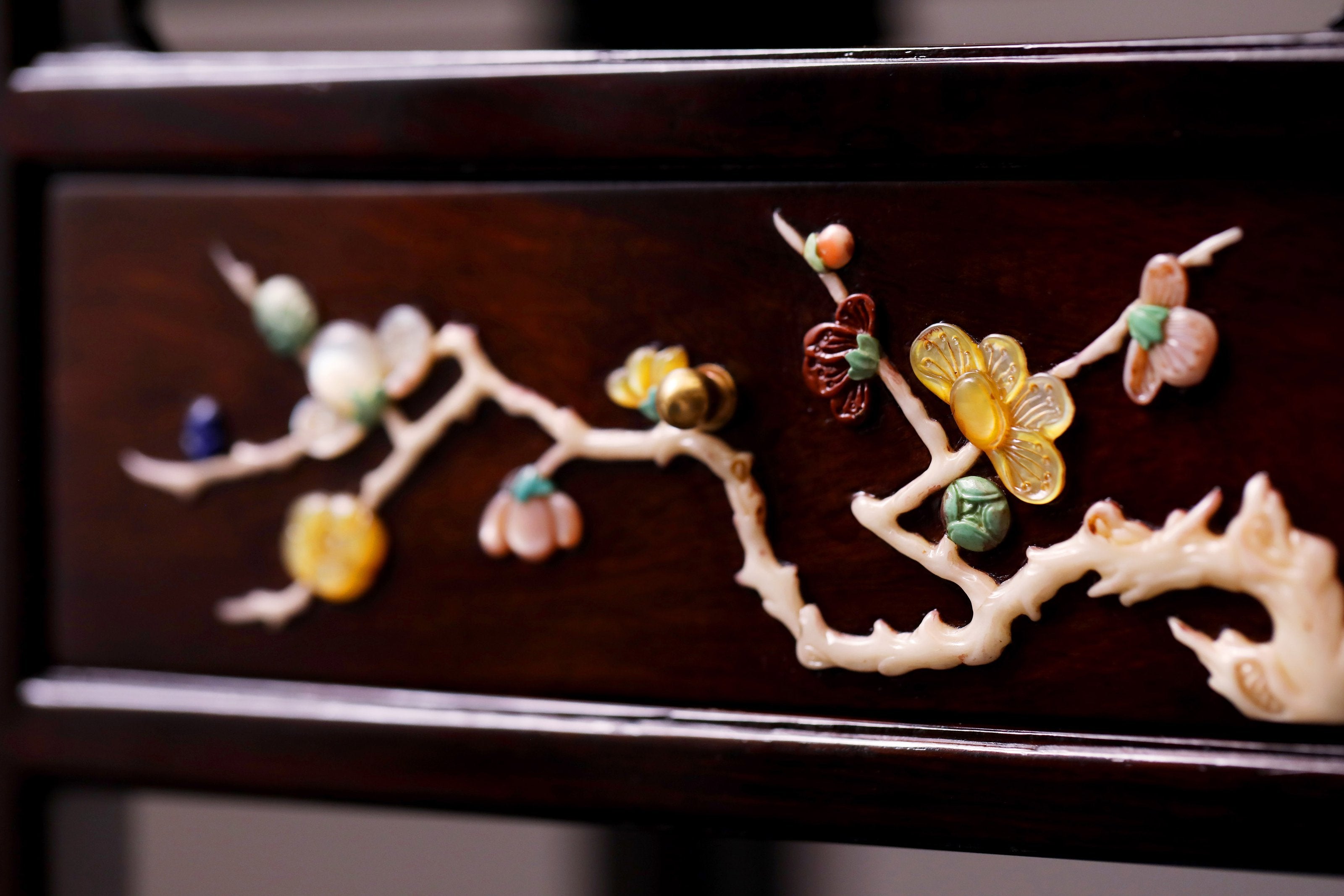 Rosewood inlaid table with multi-treasure cabinet