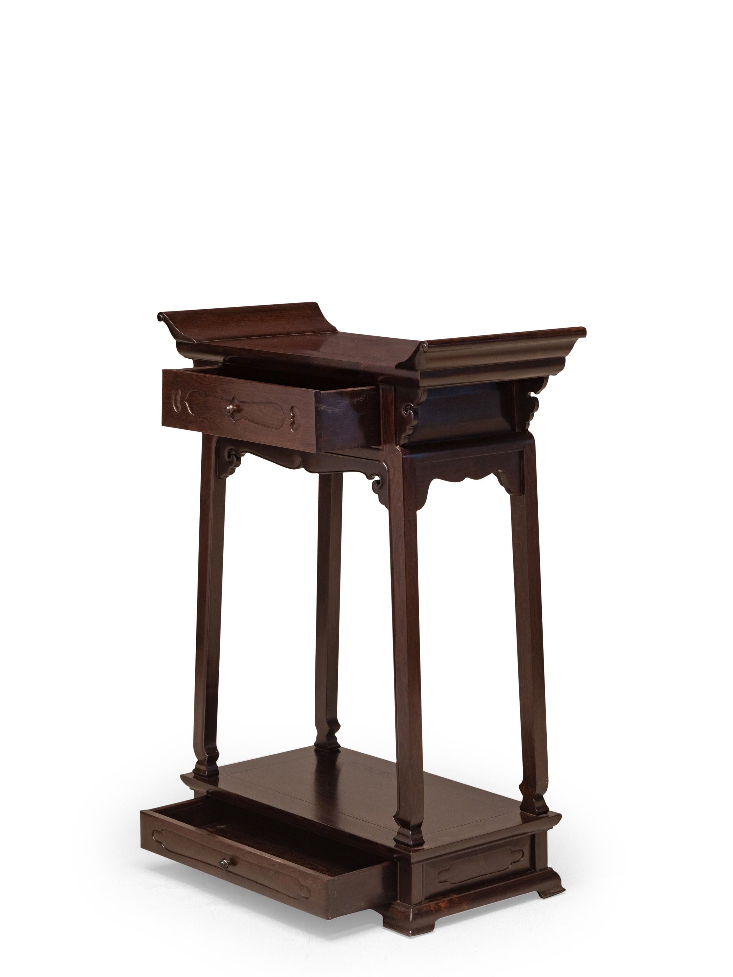 Rosewood altar table with drawers and upturned ends