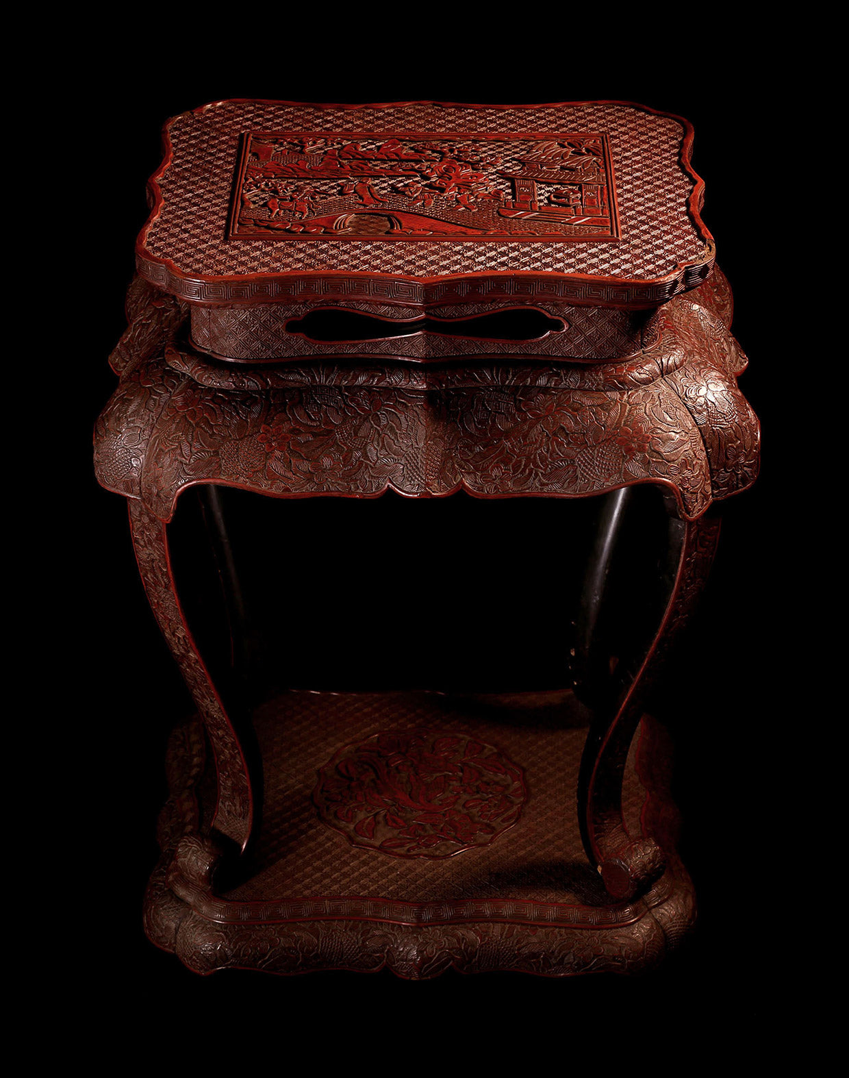 Lacquered and carved red incense table