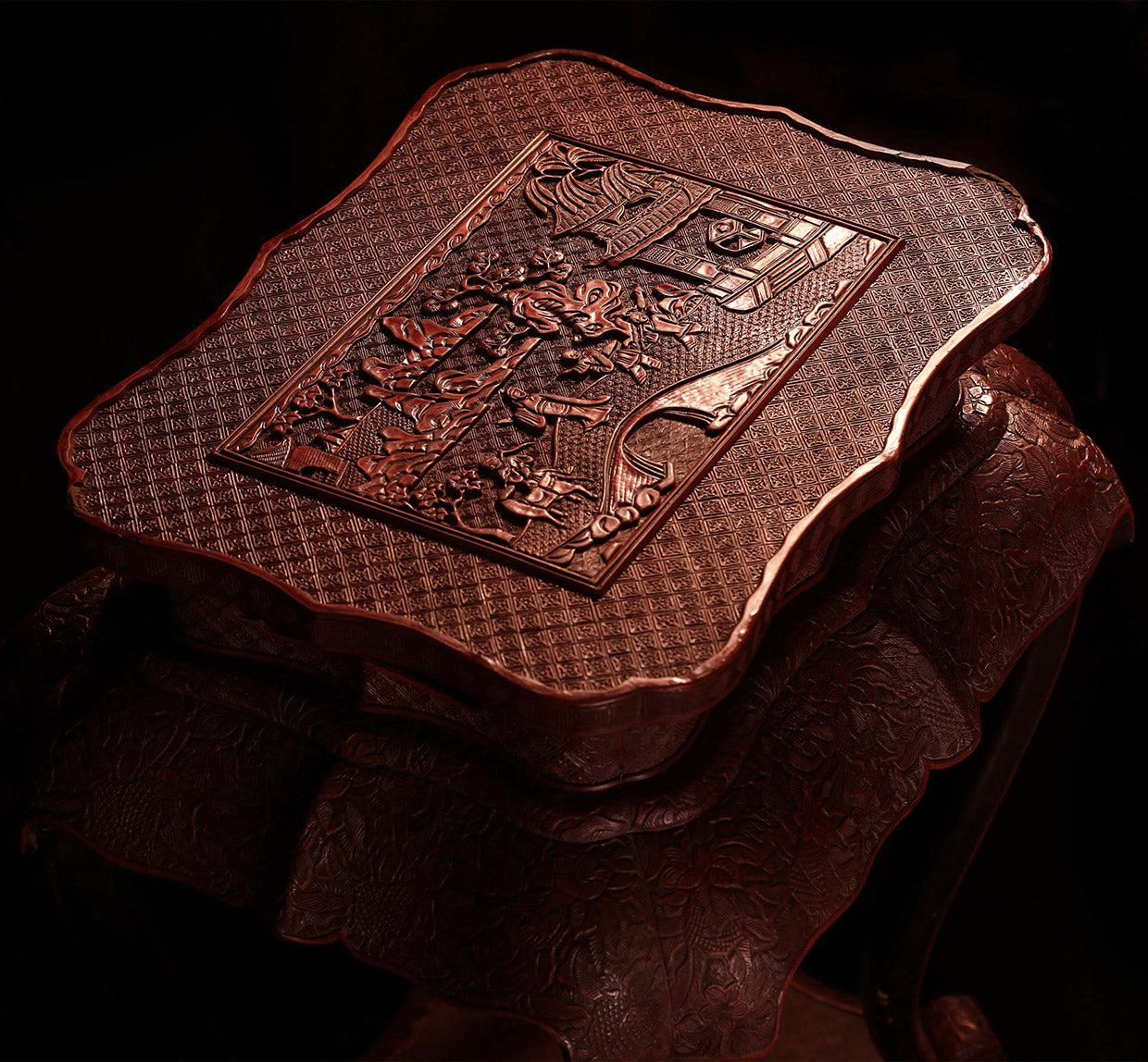 Lacquered and carved red incense table