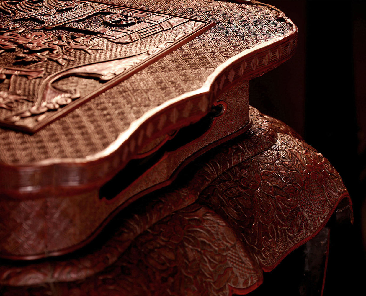 Lacquered and carved red incense table