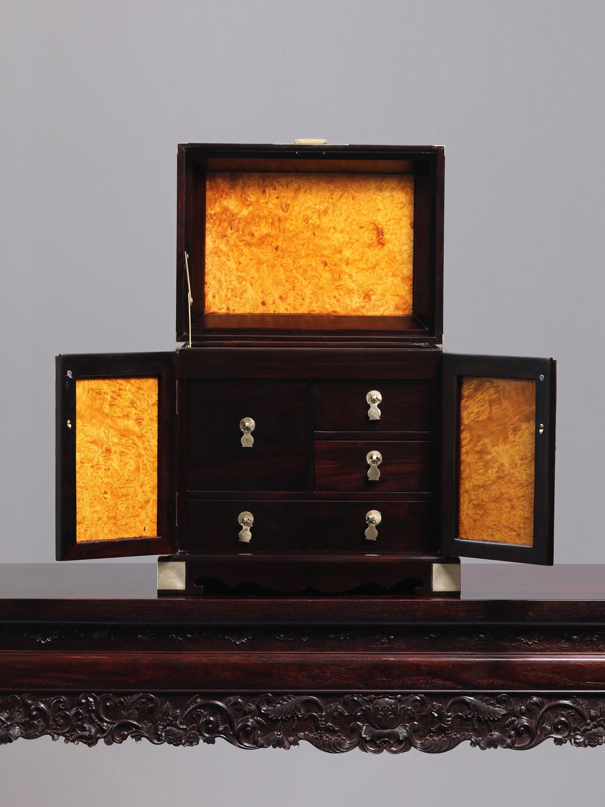 inlaid with pine and crane motifs, official leather box