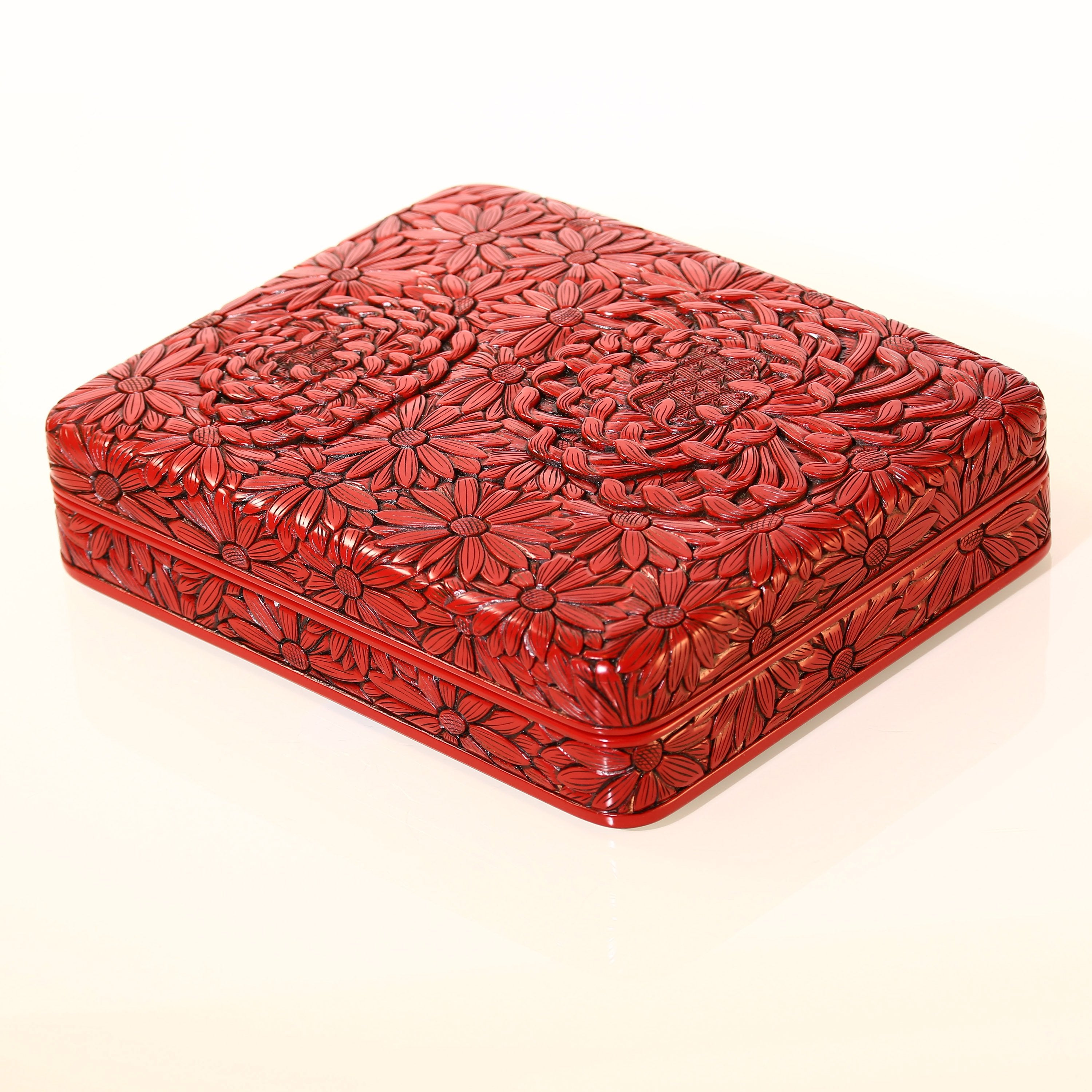 Japanese-style carved chrysanthemum box