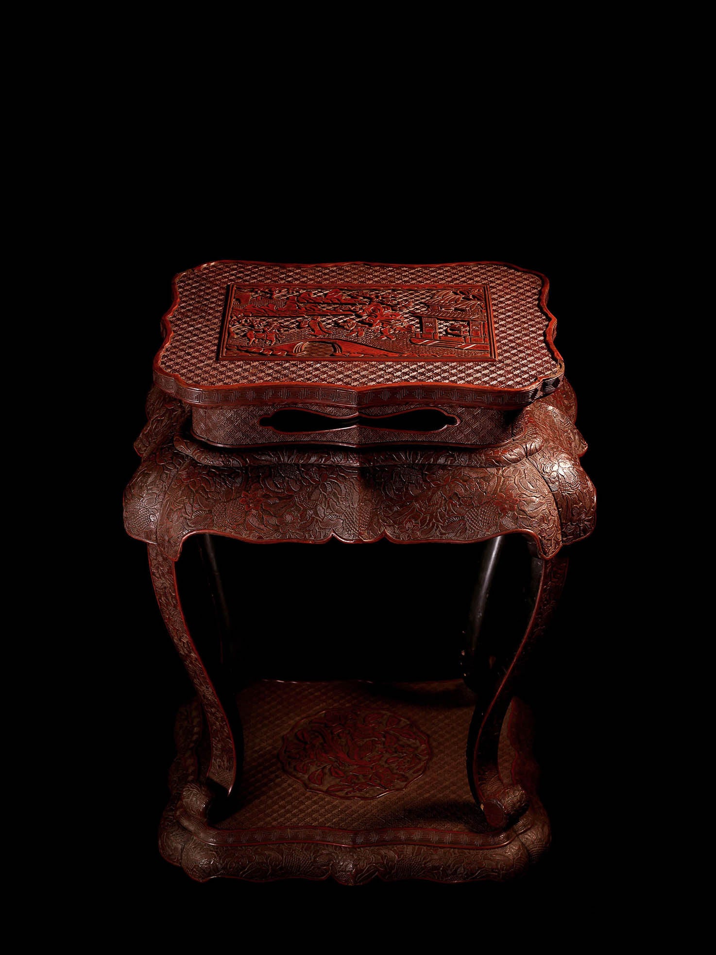 Lacquered and carved red incense table