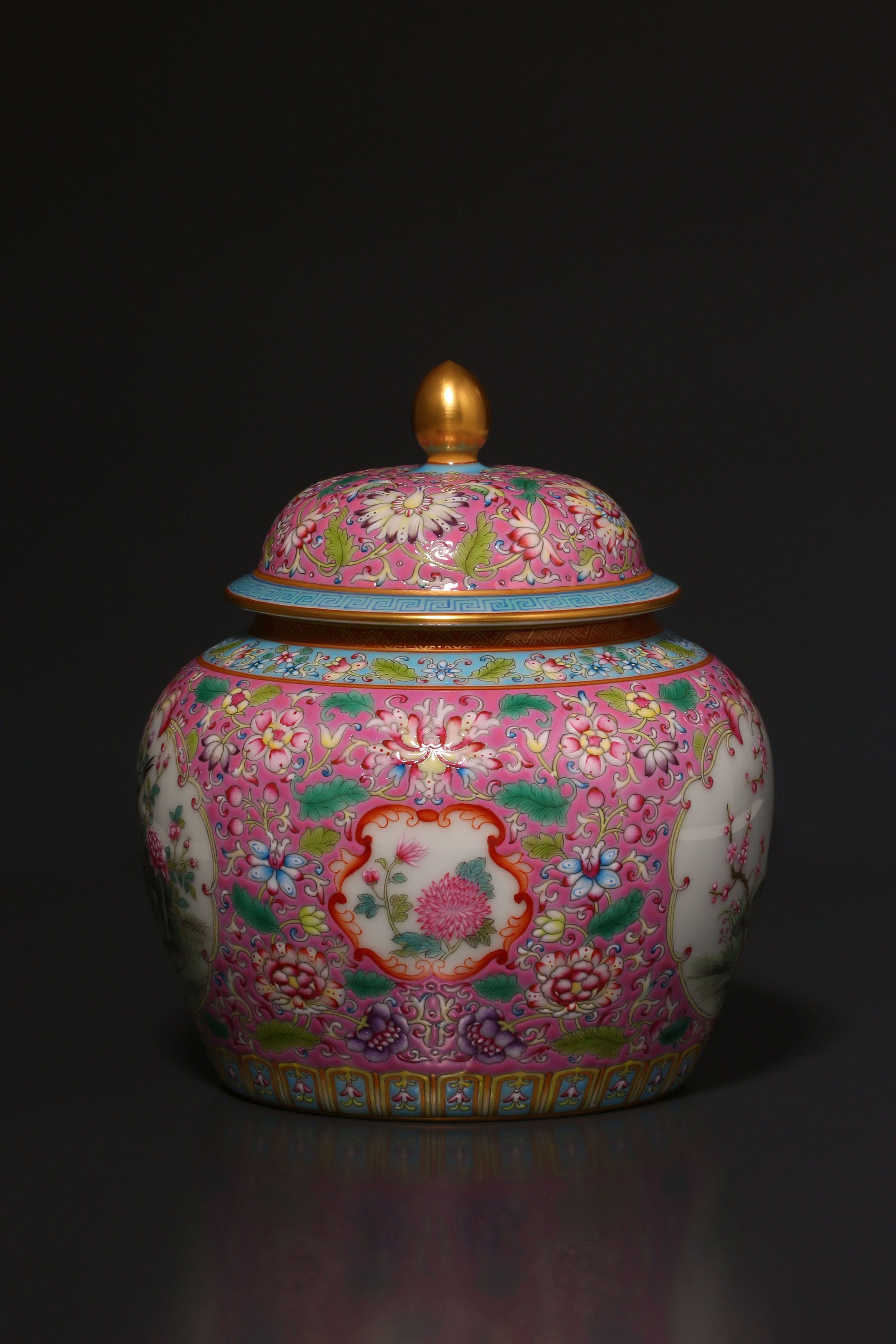 Enamel-painted tea caddy with openwork floral and bird design