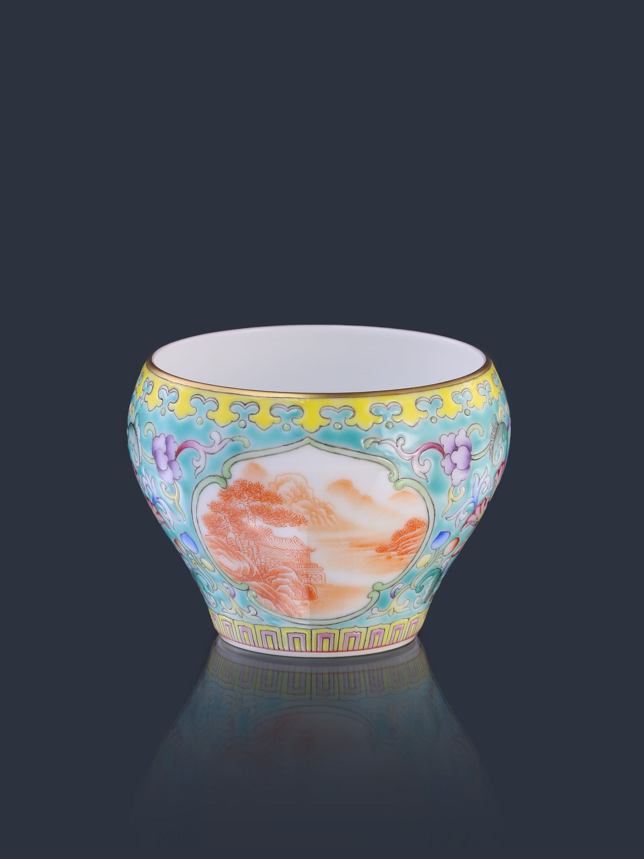 Dayazhai Enamel Painted Windowed Iron-Red Landscape Cup