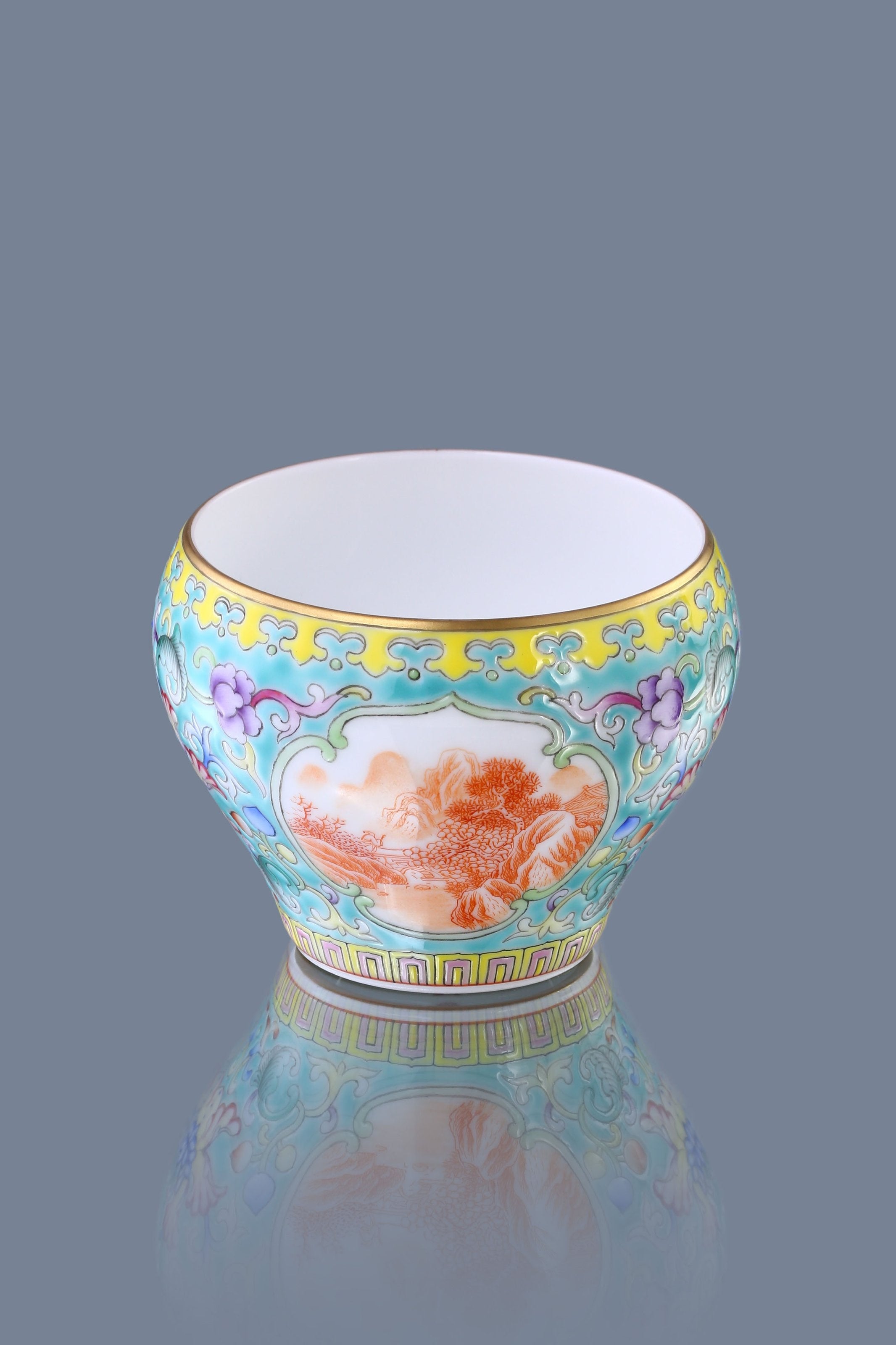 Dayazhai Enamel Painted Windowed Iron-Red Landscape Cup