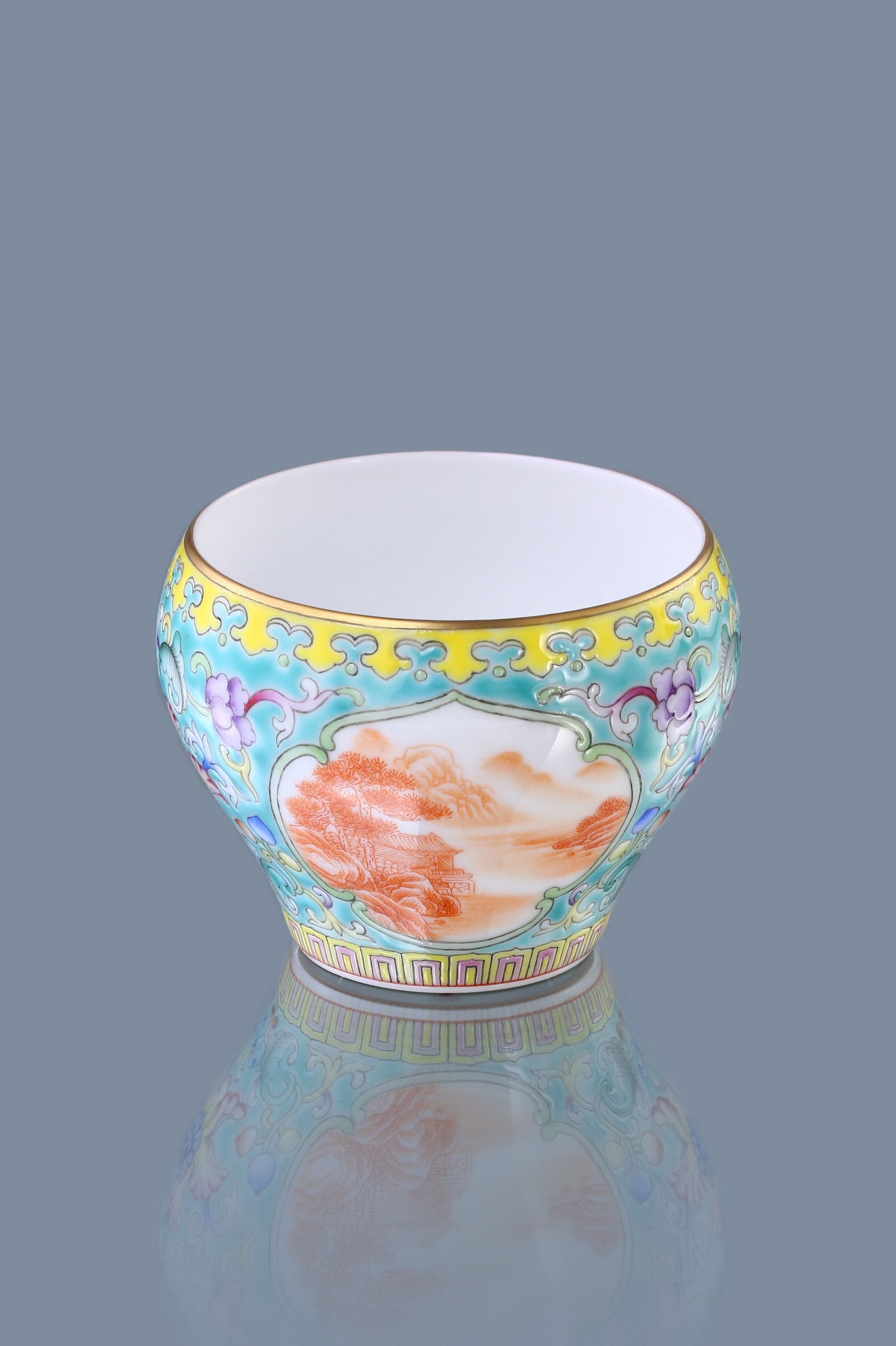 Dayazhai Enamel Painted Windowed Iron-Red Landscape Cup