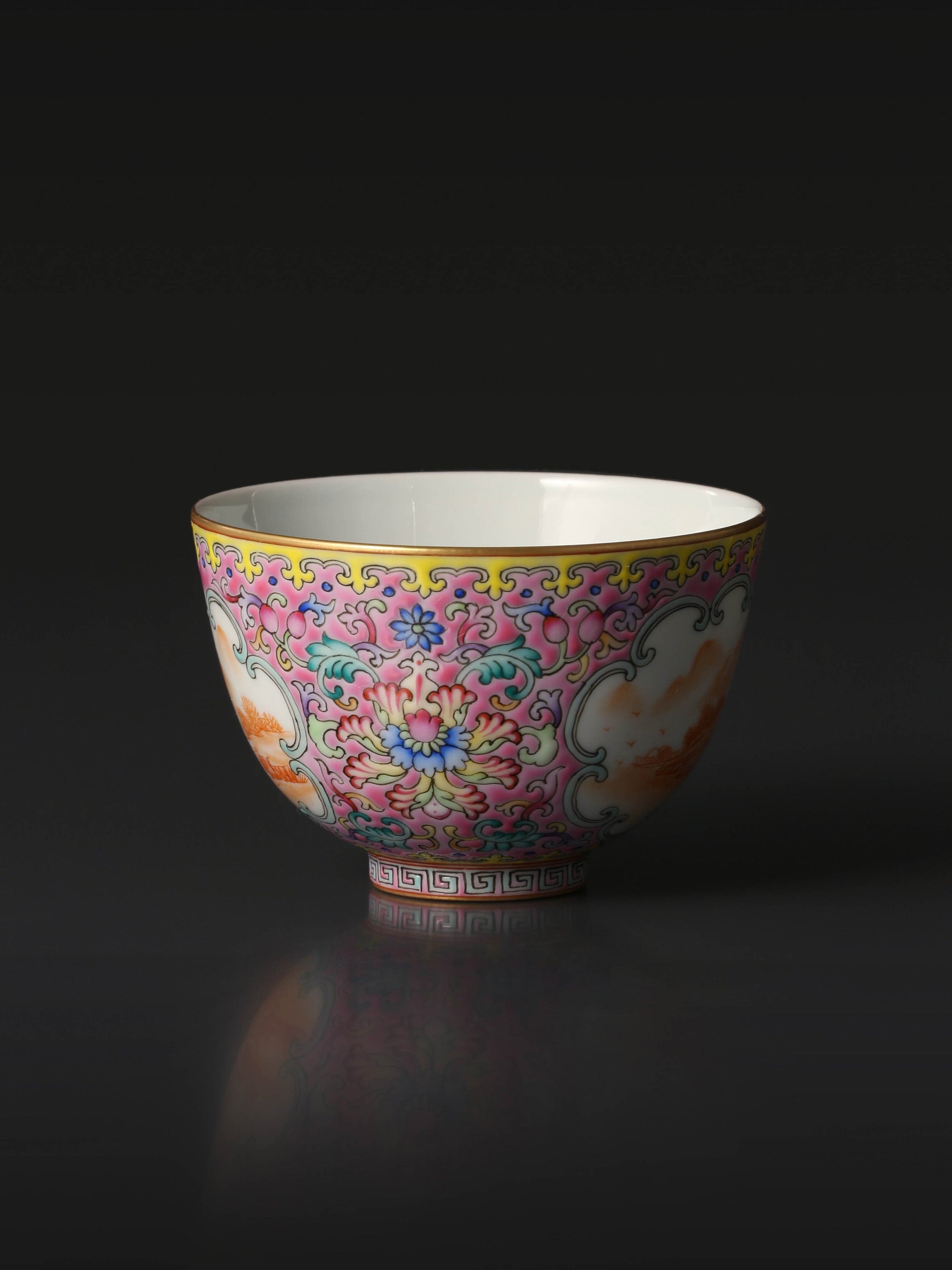 Dayazhai Enamel Painted Windowed Iron-Red Landscape Bell Cup