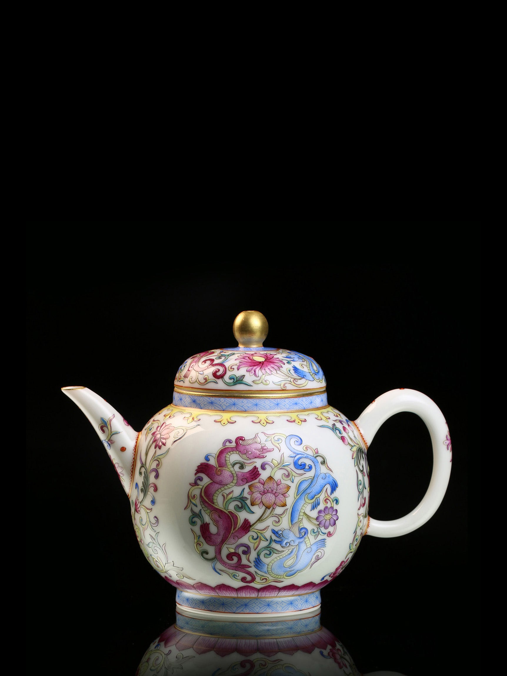 Enamel-painted Dragon and Phoenix Teapot