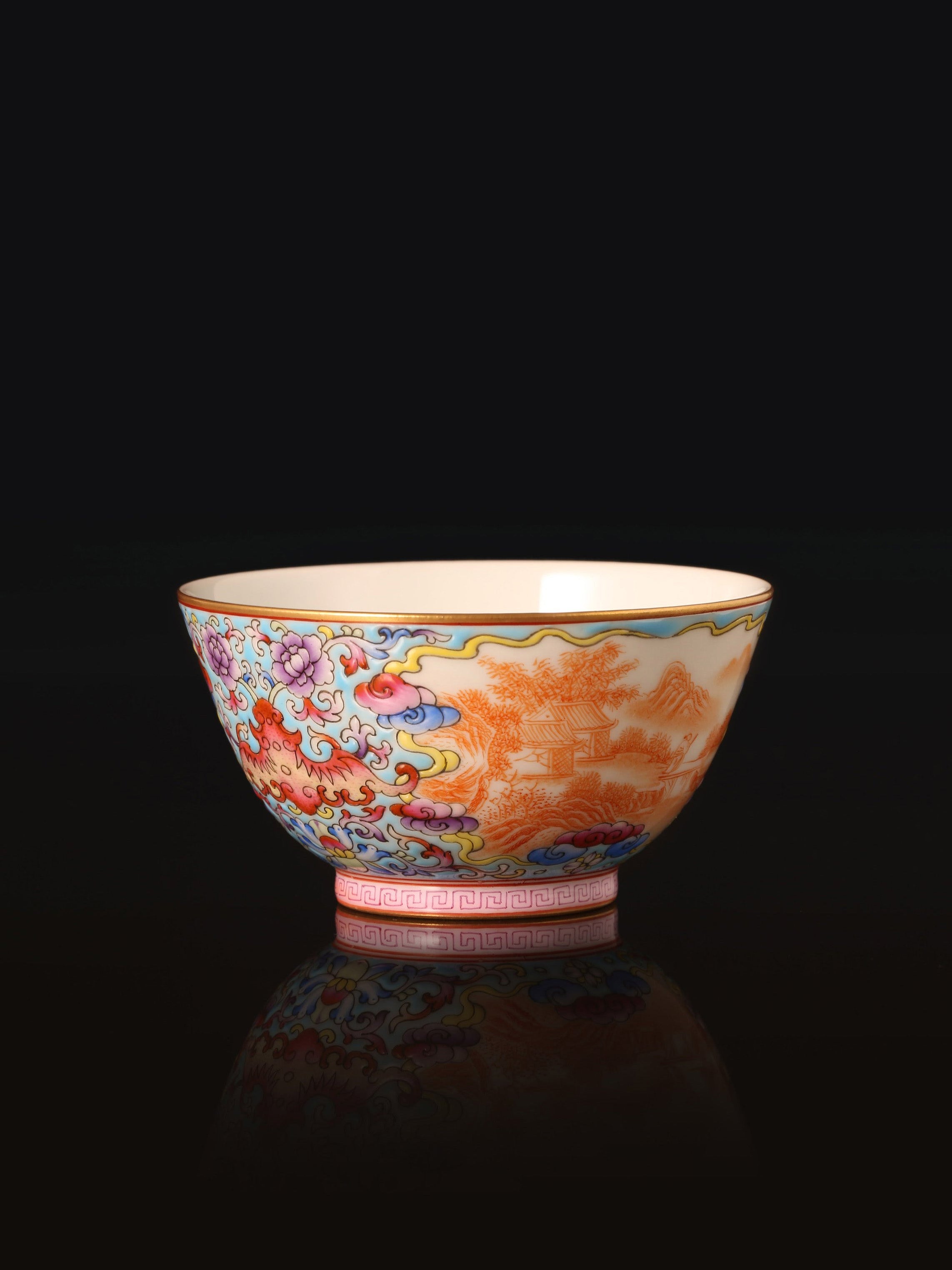 Dayazhai Enamel Auspicious Cloud and Landscape Cup