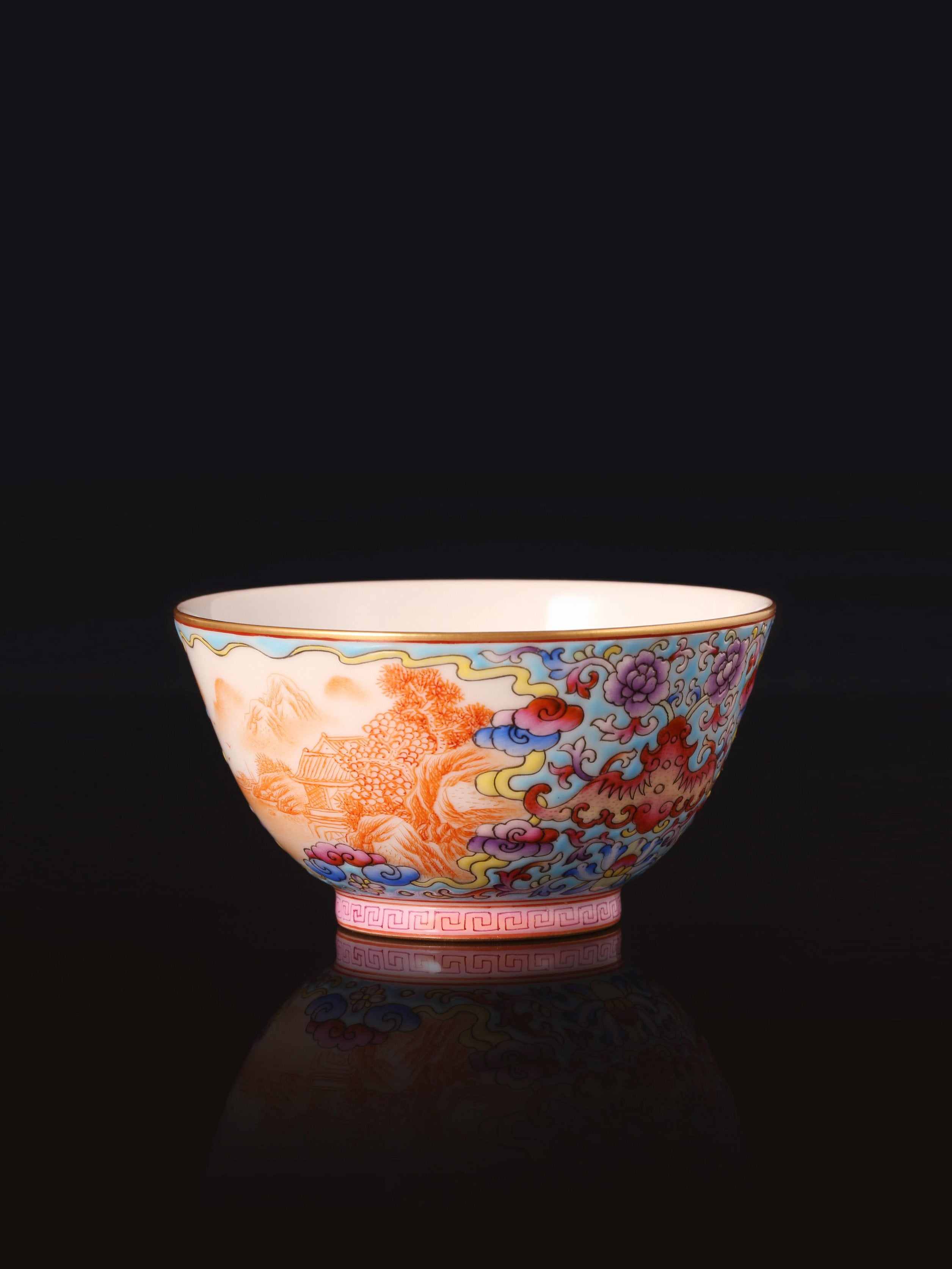 Dayazhai Enamel Auspicious Cloud and Landscape Cup